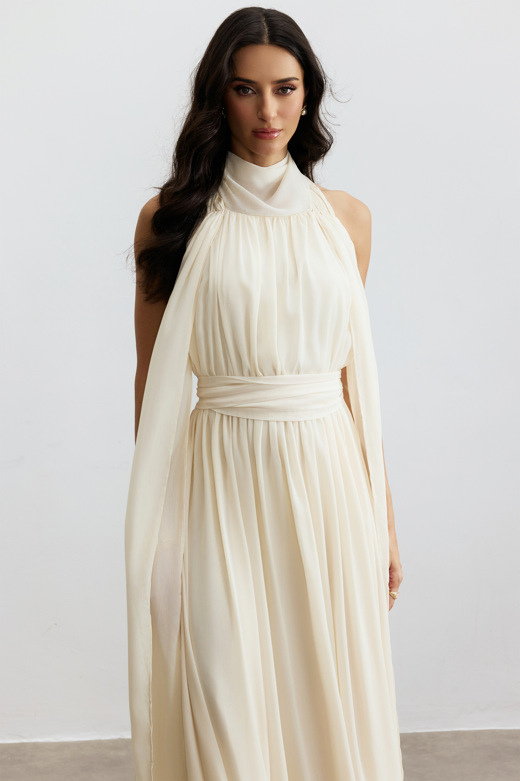 Ivy Halter Neck Sleeveless Chiffon Maxi Dress
