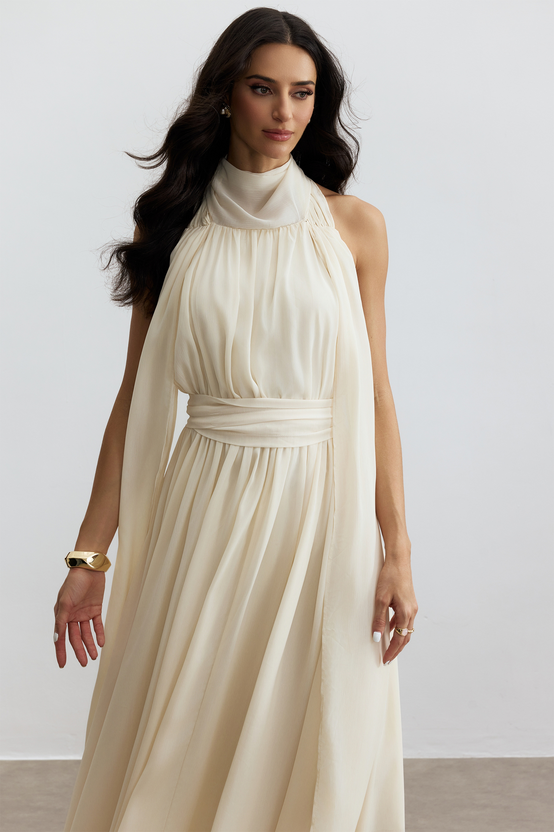 Ivy Halter Neck Sleeveless Chiffon Maxi Dress