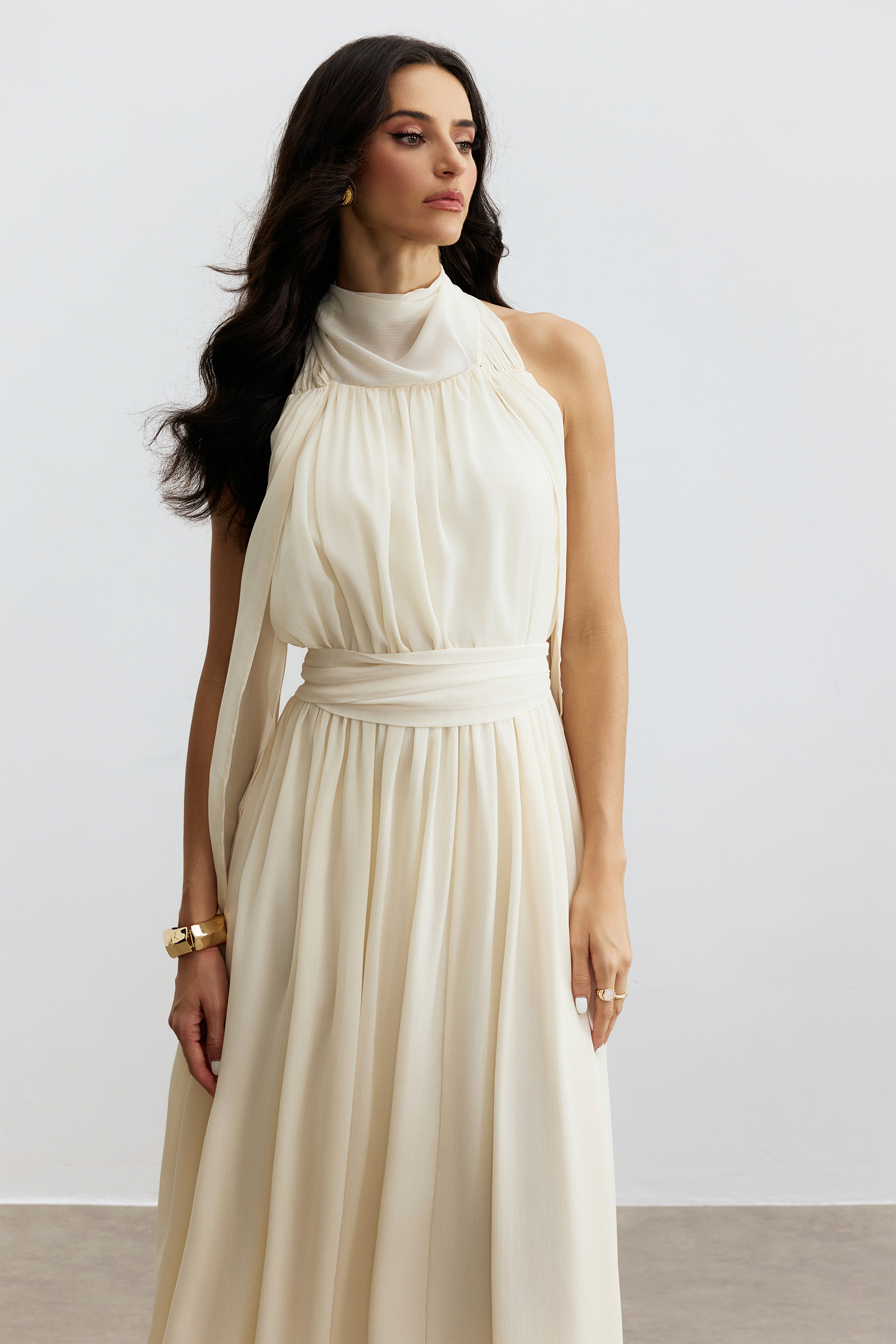Ivy Halter Neck Sleeveless Chiffon Maxi Dress