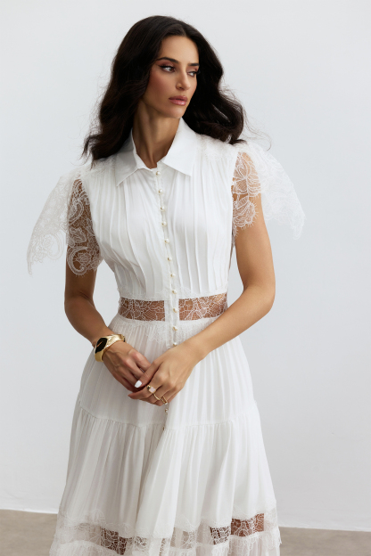 Sally Lace Panel Button Front Maxi Dress