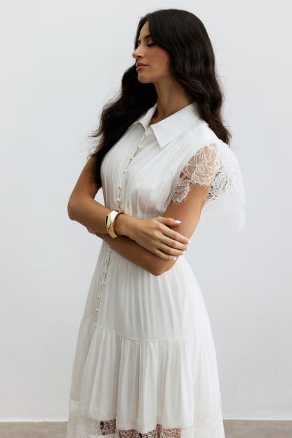 Sally Lace Panel Button Front Maxi Dress