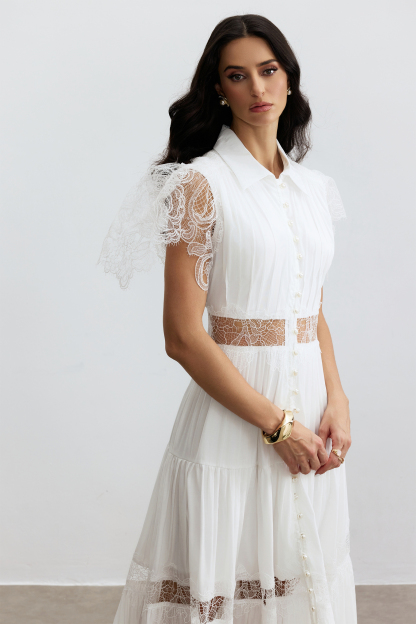 Sally Lace Panel Button Front Maxi Dress