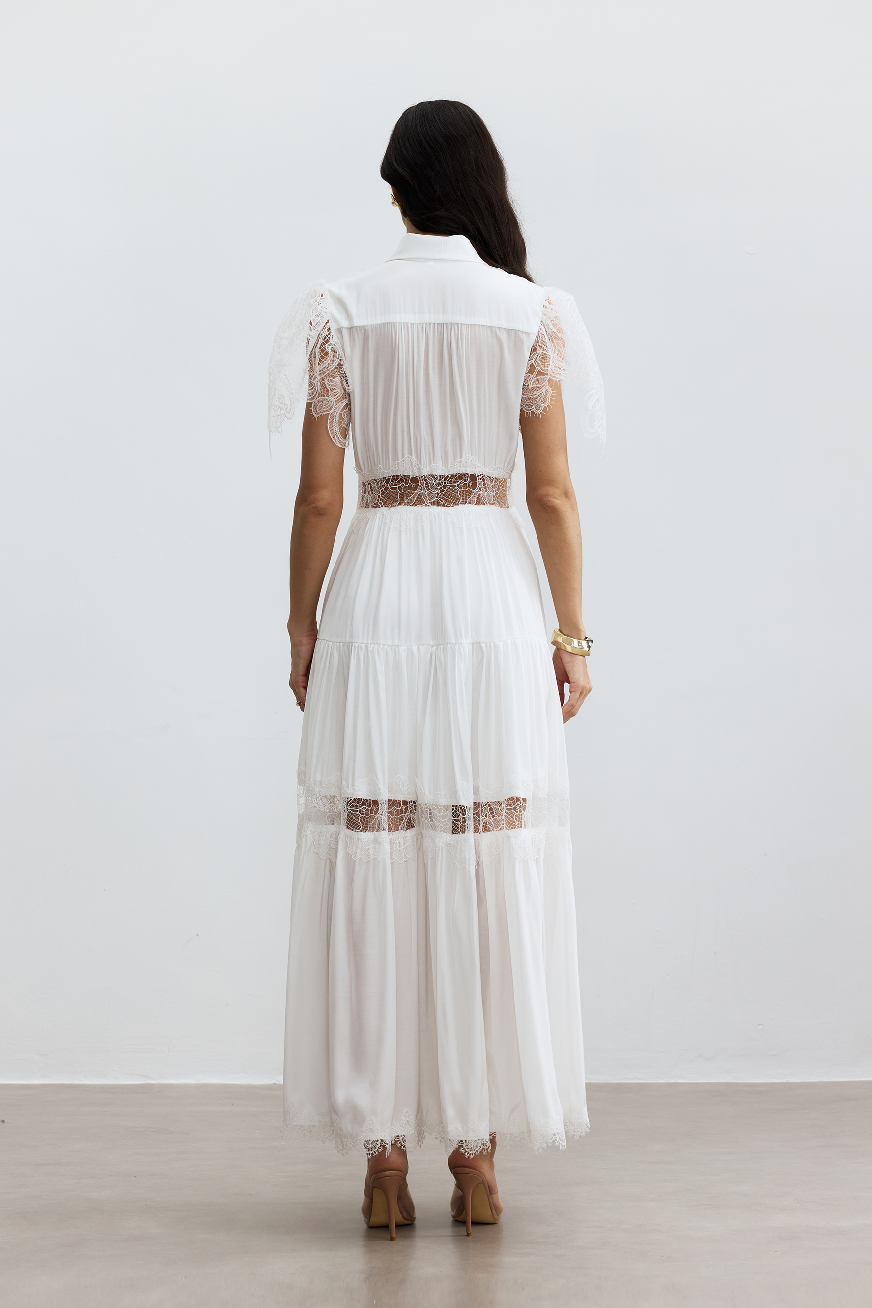 Sally Lace Panel Button Front Maxi Dress