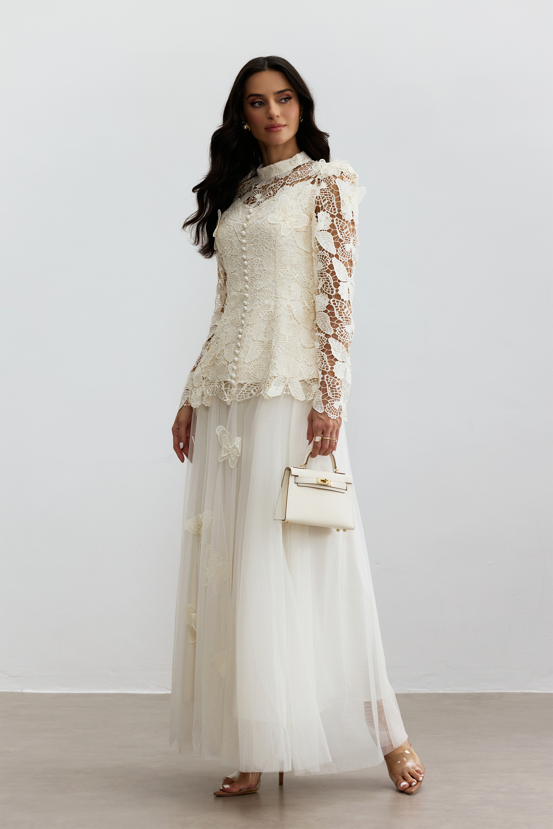 Elizabeth Butterfly Embroidered Lace Maxi Dress