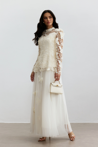 Elizabeth Butterfly Embroidered Lace Maxi Dress