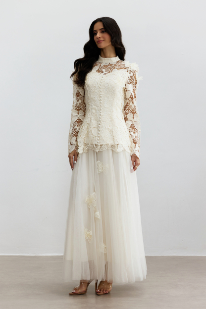 Elizabeth Butterfly Embroidered Lace Maxi Dress