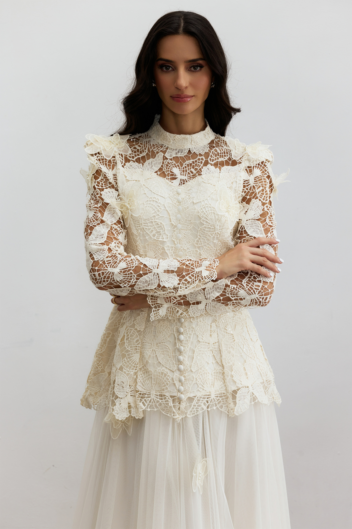 Elizabeth Butterfly Embroidered Lace Maxi Dress