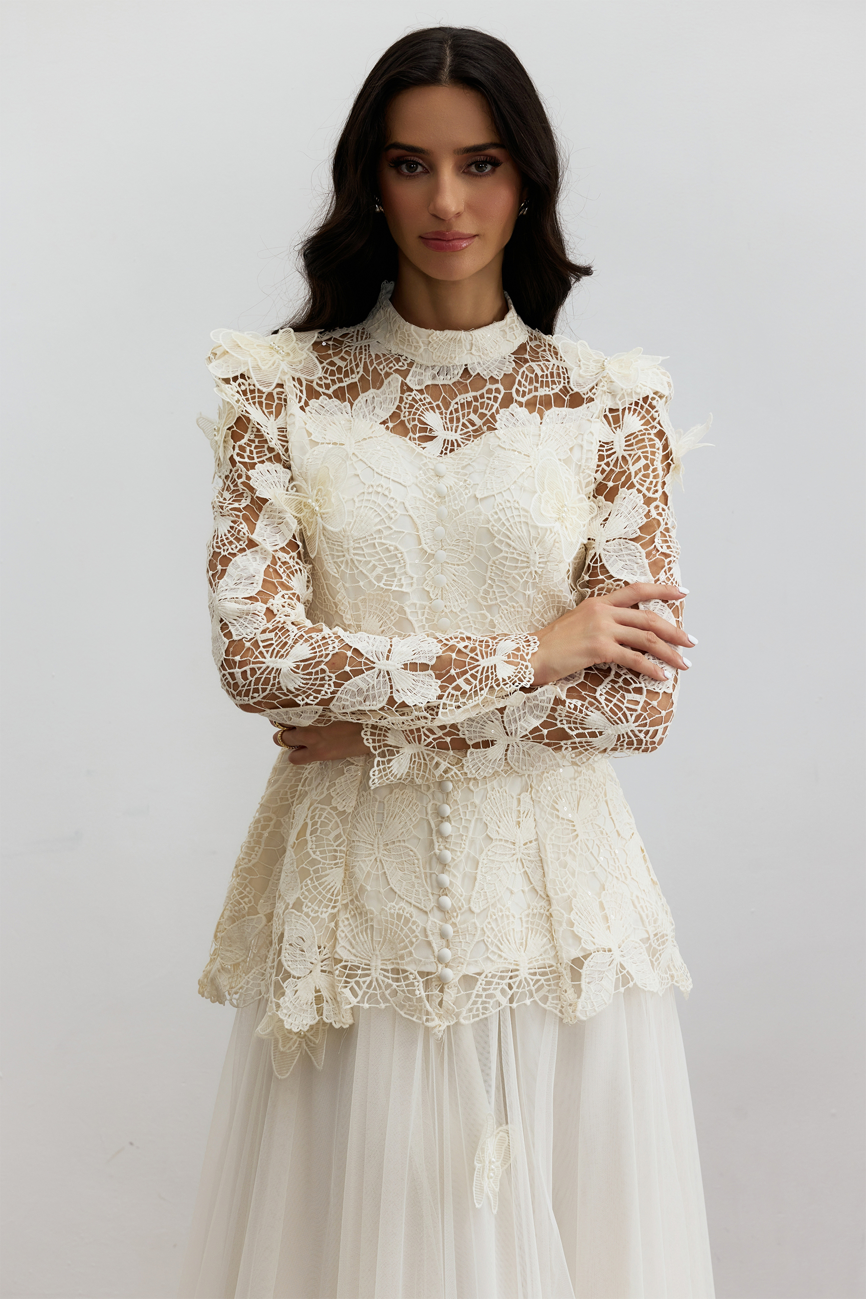 Elizabeth Butterfly Embroidered Lace Maxi Dress