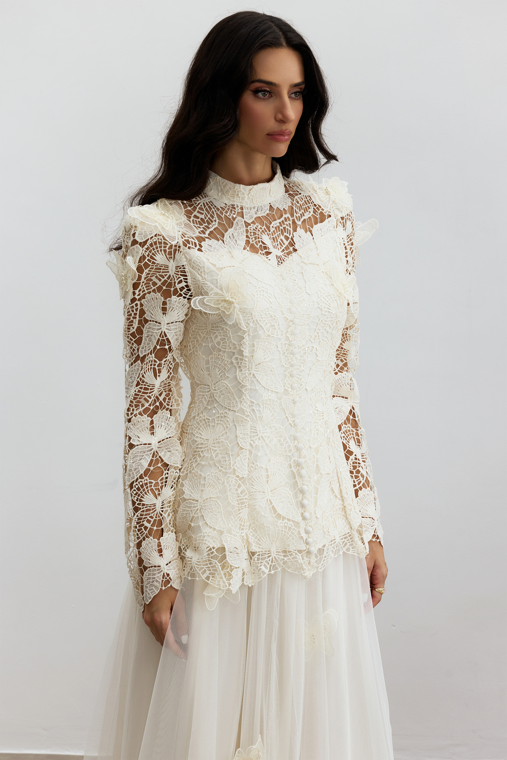 Elizabeth Butterfly Embroidered Lace Maxi Dress