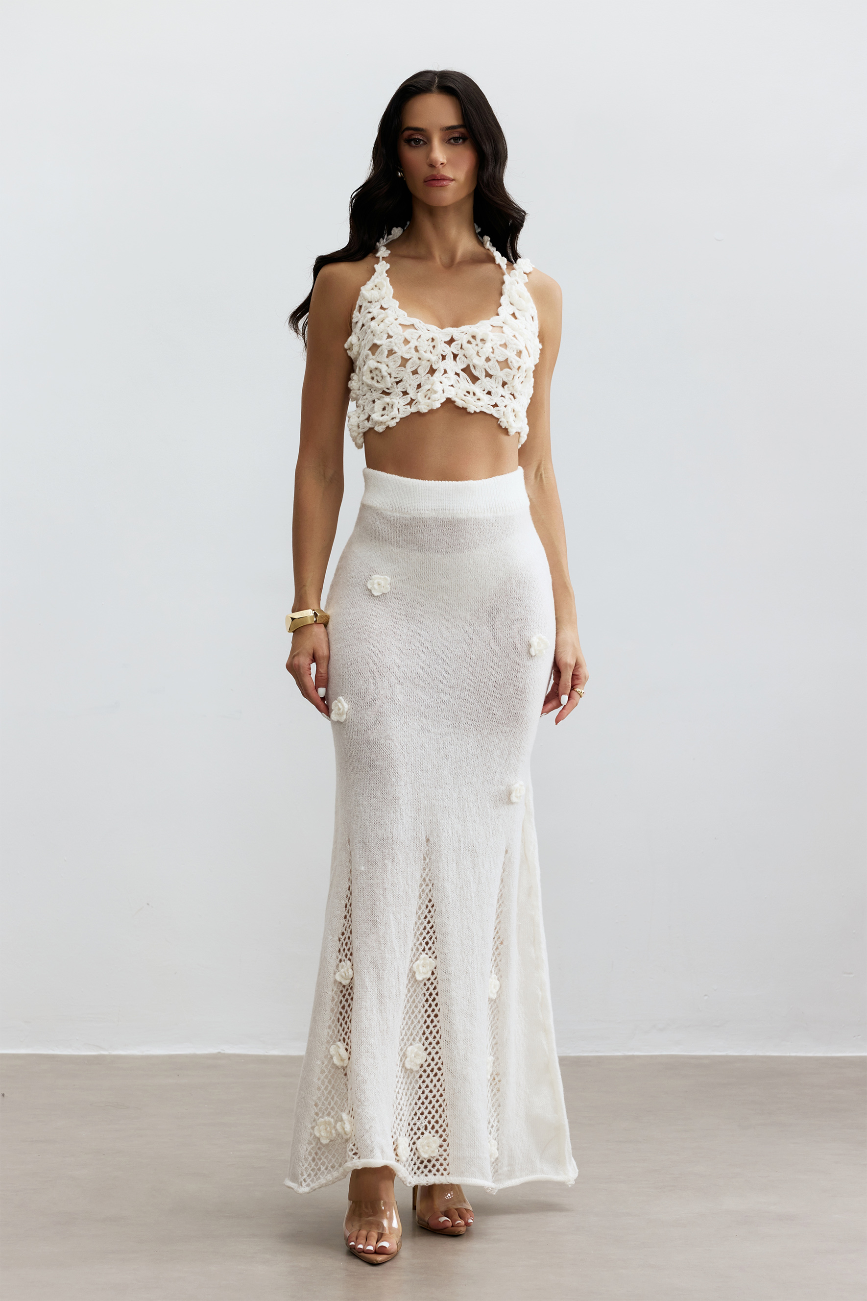 Misty Floral Applique Crochet Skirt Set