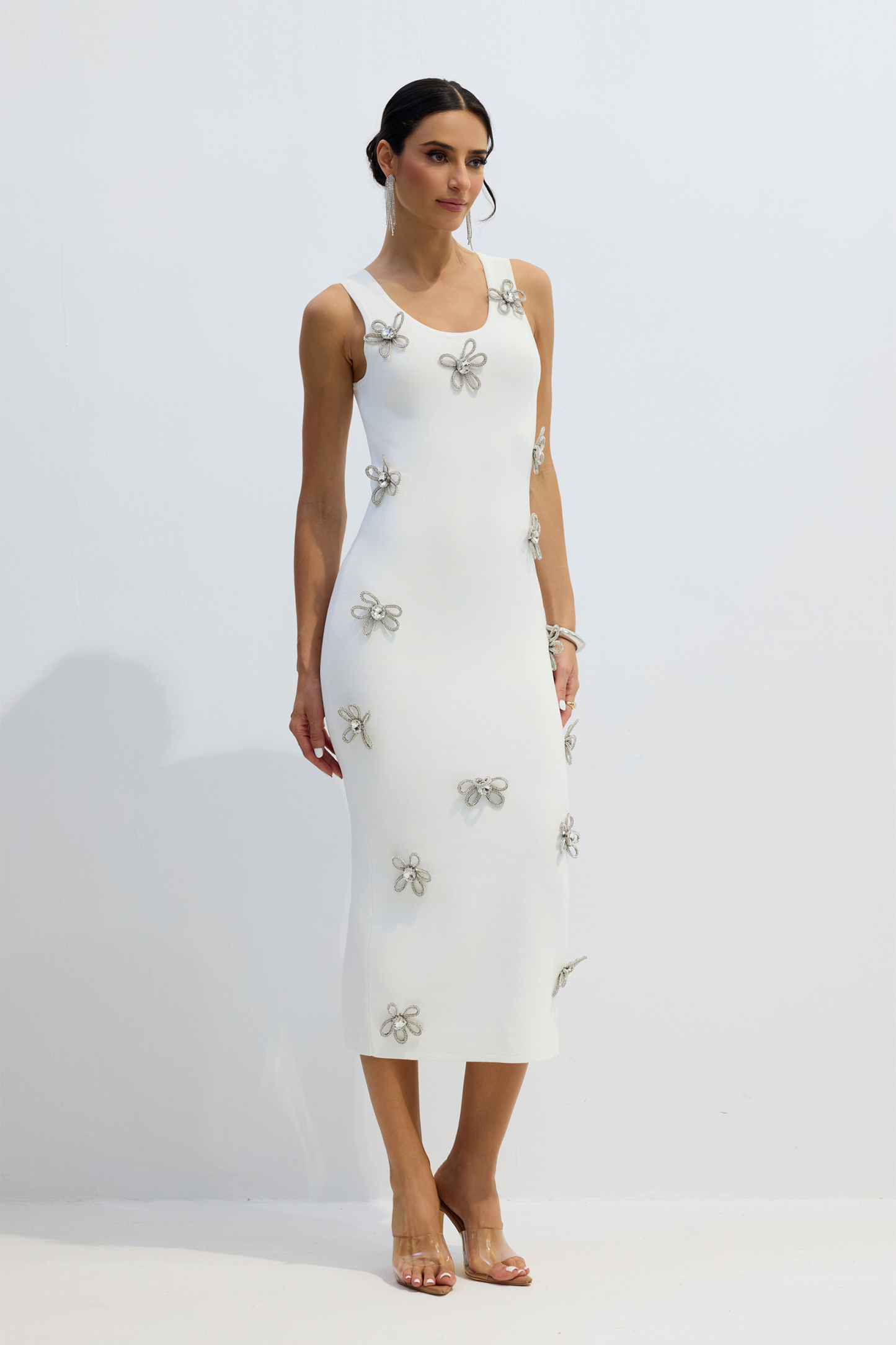 Estelle Diamond Flower Sleeveless Midi Dress