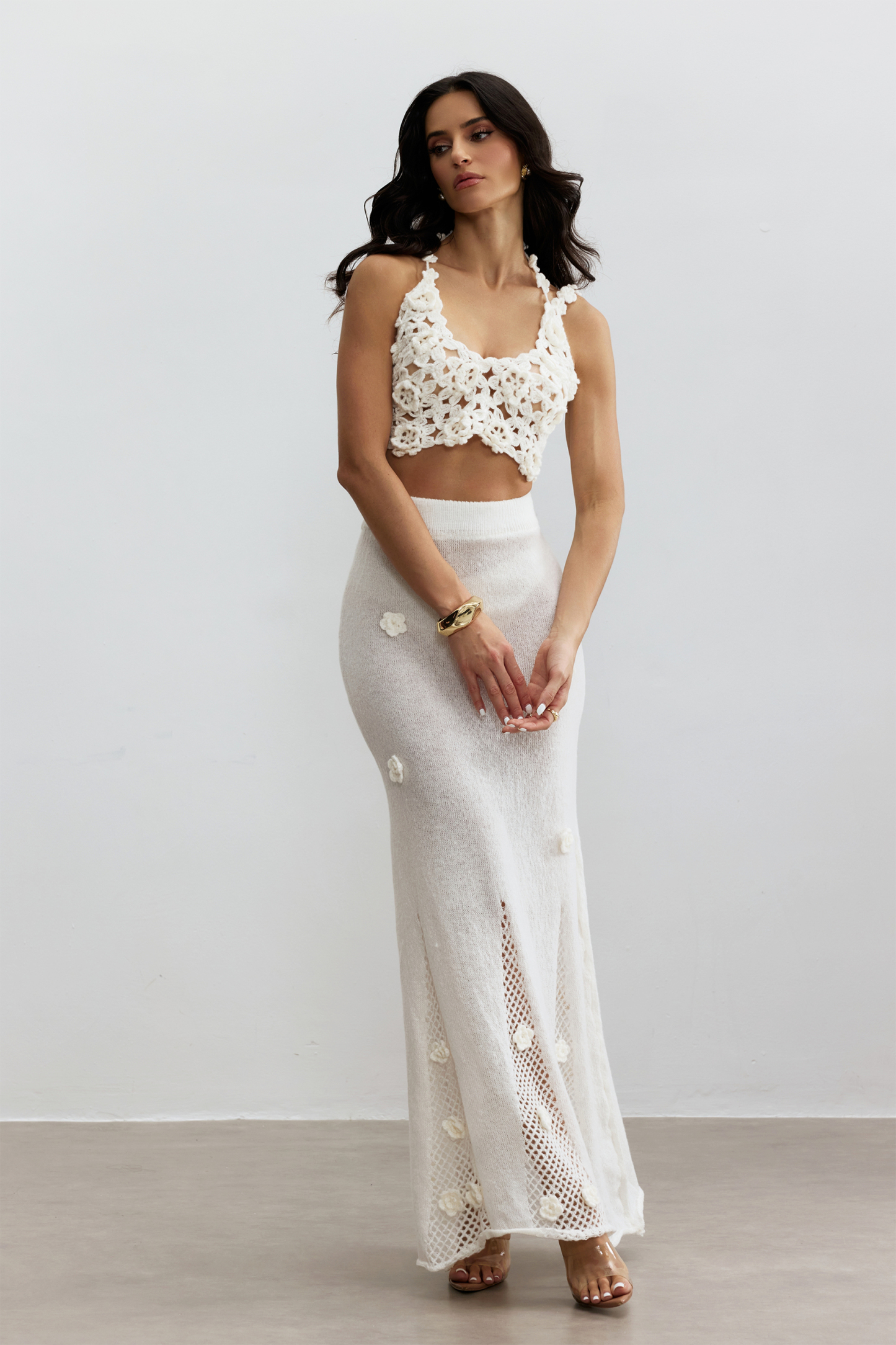 Misty Floral Applique Crochet Skirt Set