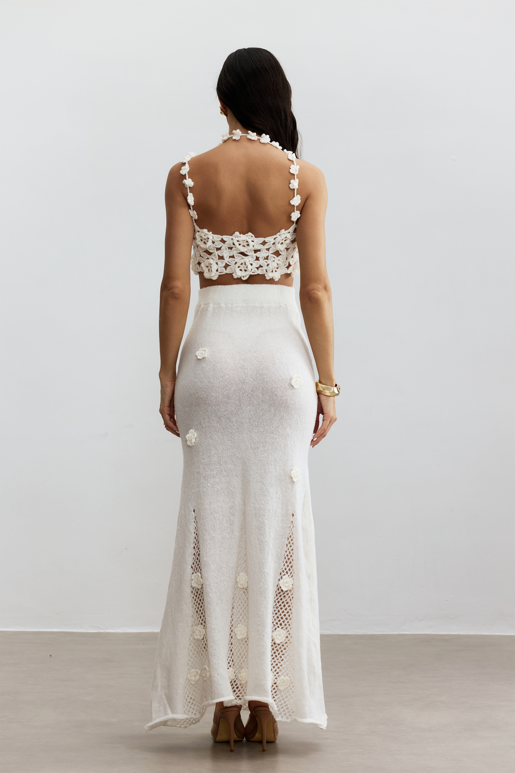 Misty Floral Applique Crochet Skirt Set