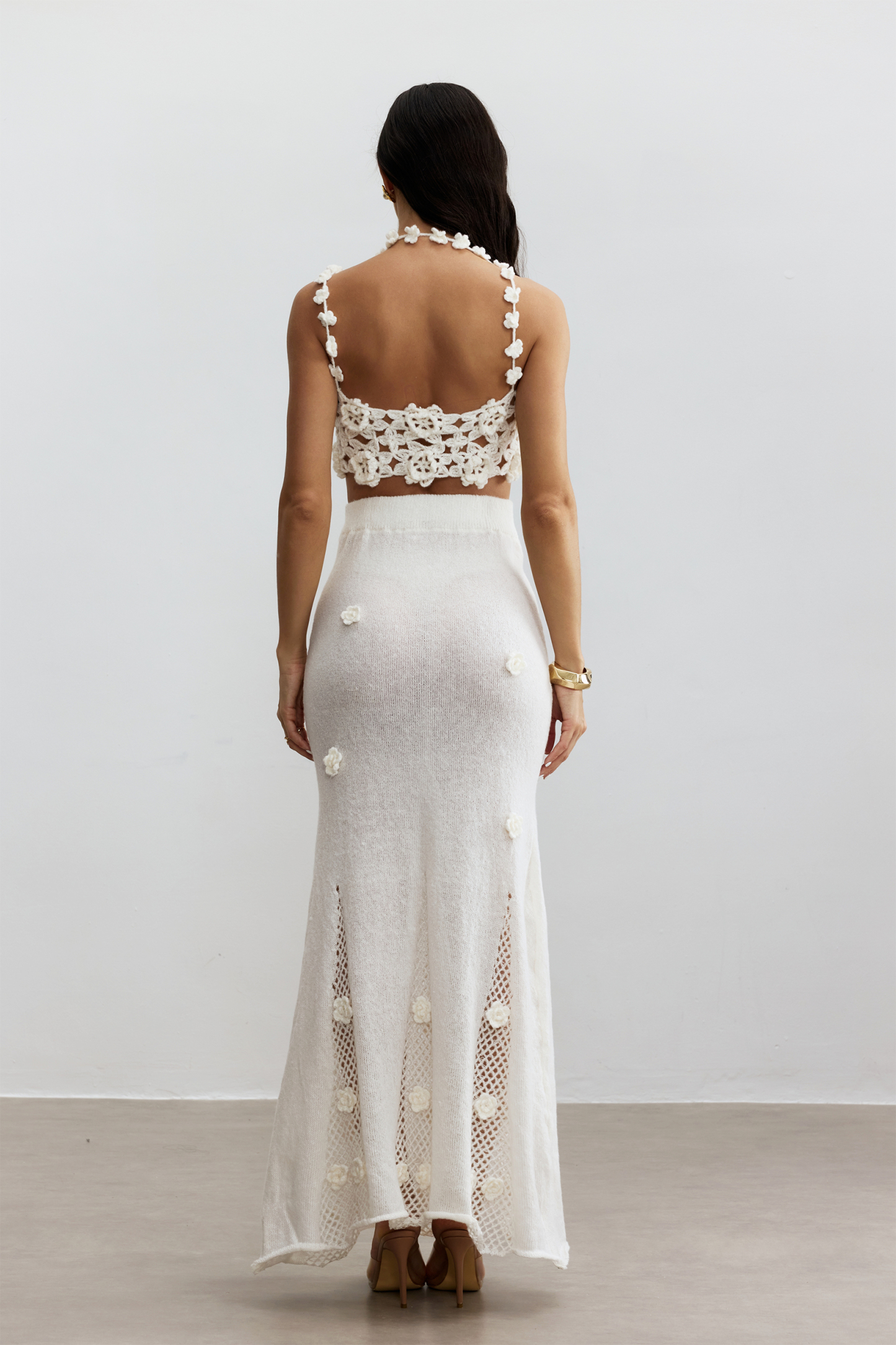 Misty Floral Applique Crochet Skirt Set