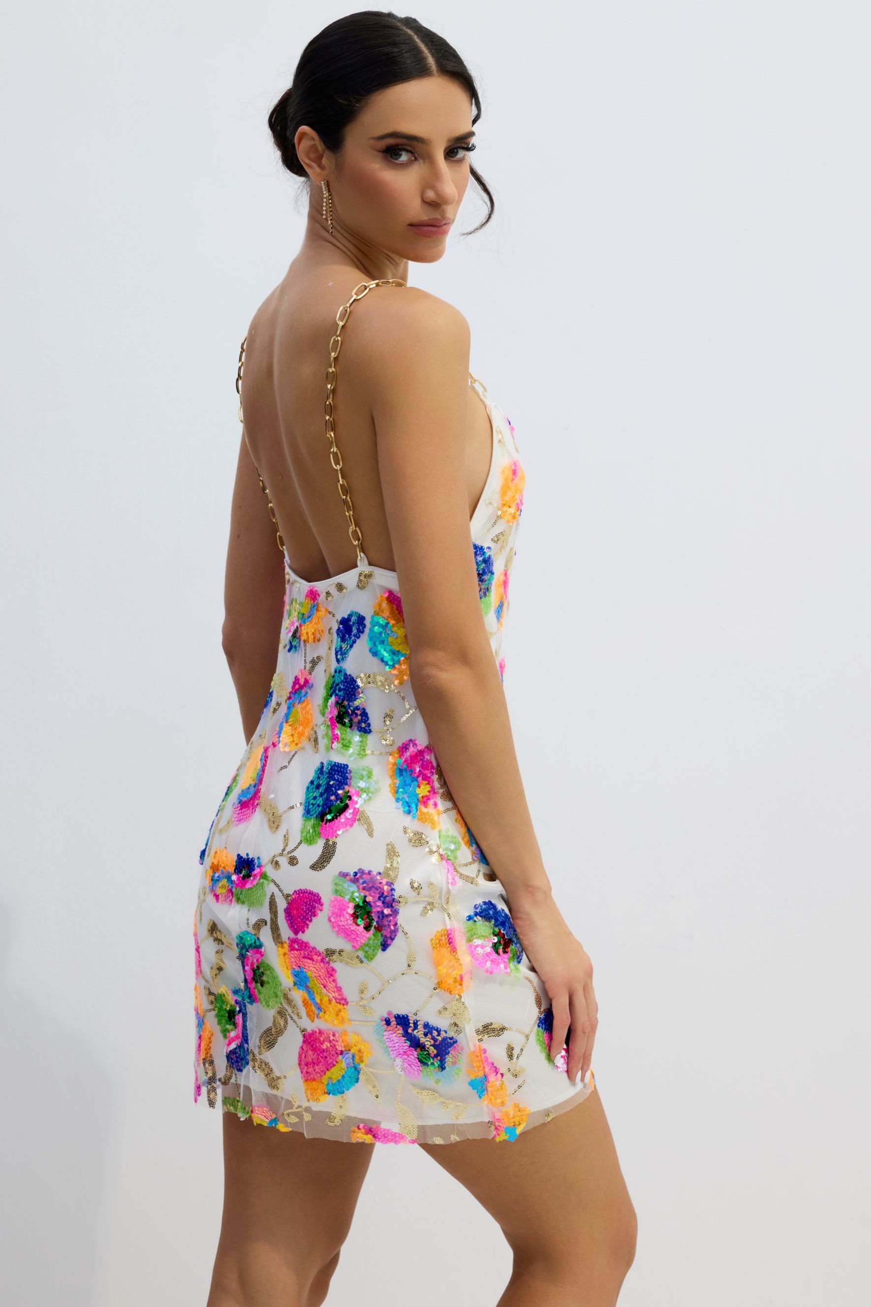 Fanny Embroidered Sequins Backless Mini Dress