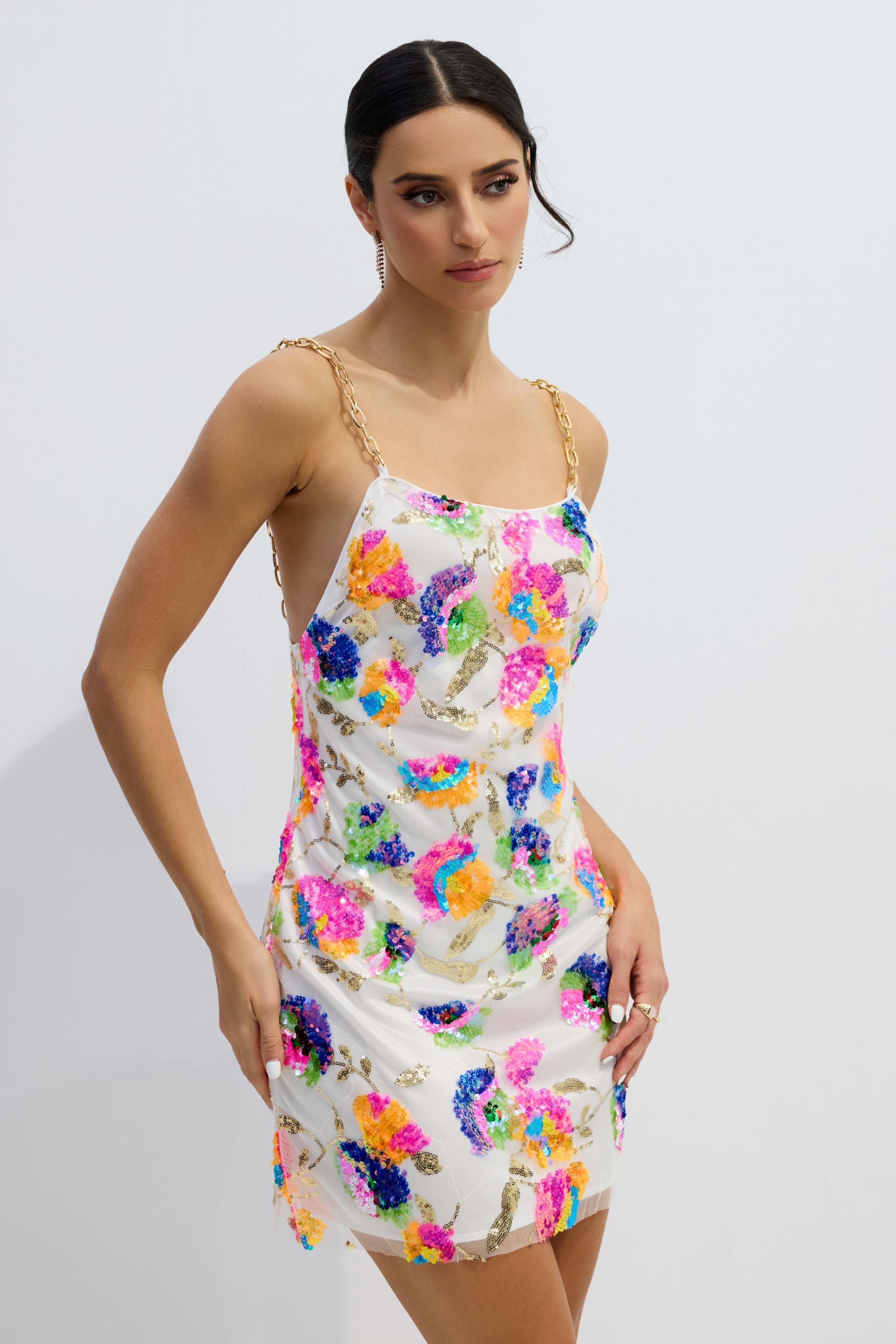 Fanny Embroidered Sequins Backless Mini Dress