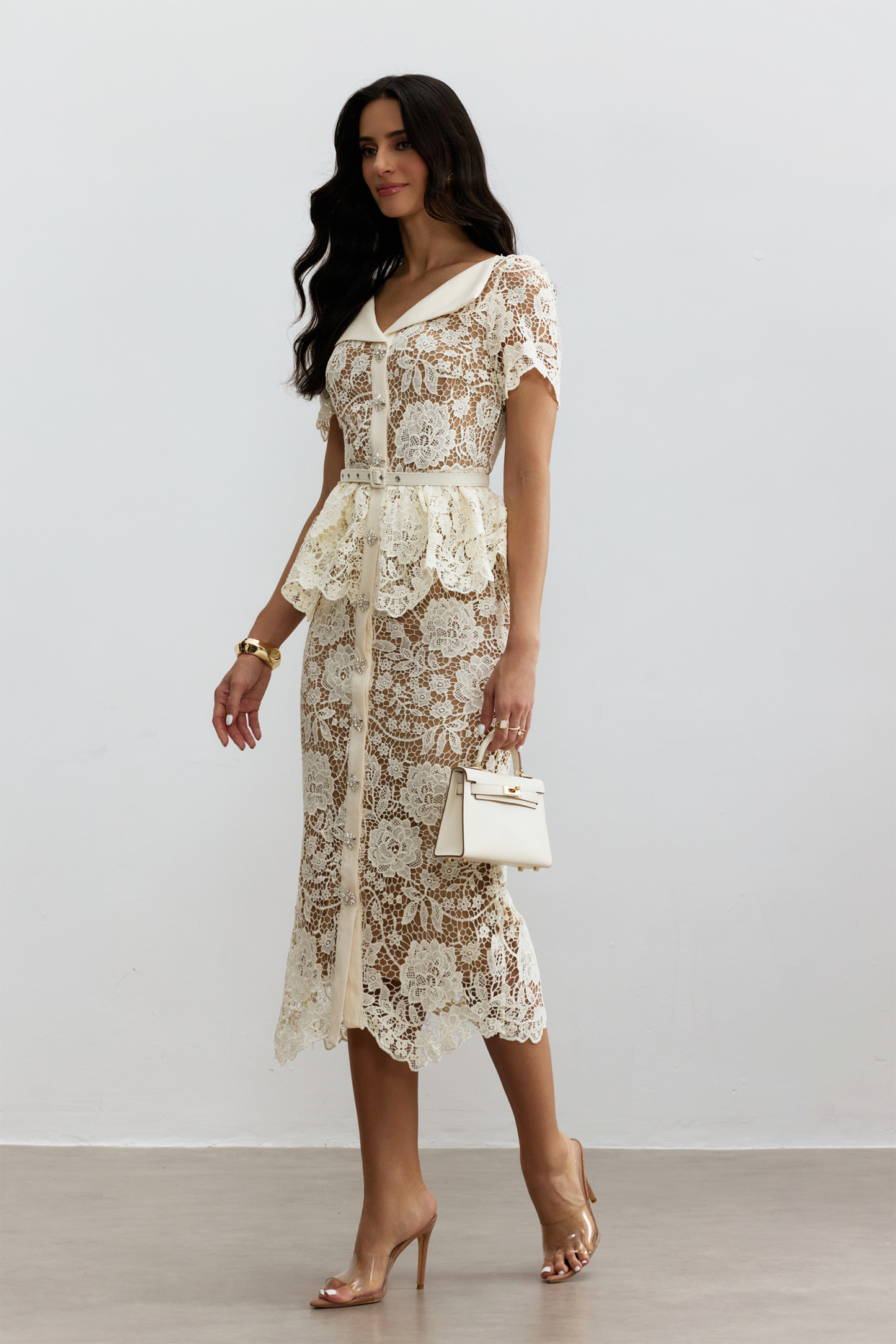 Larina Floral Lace V-neck Midi Dress