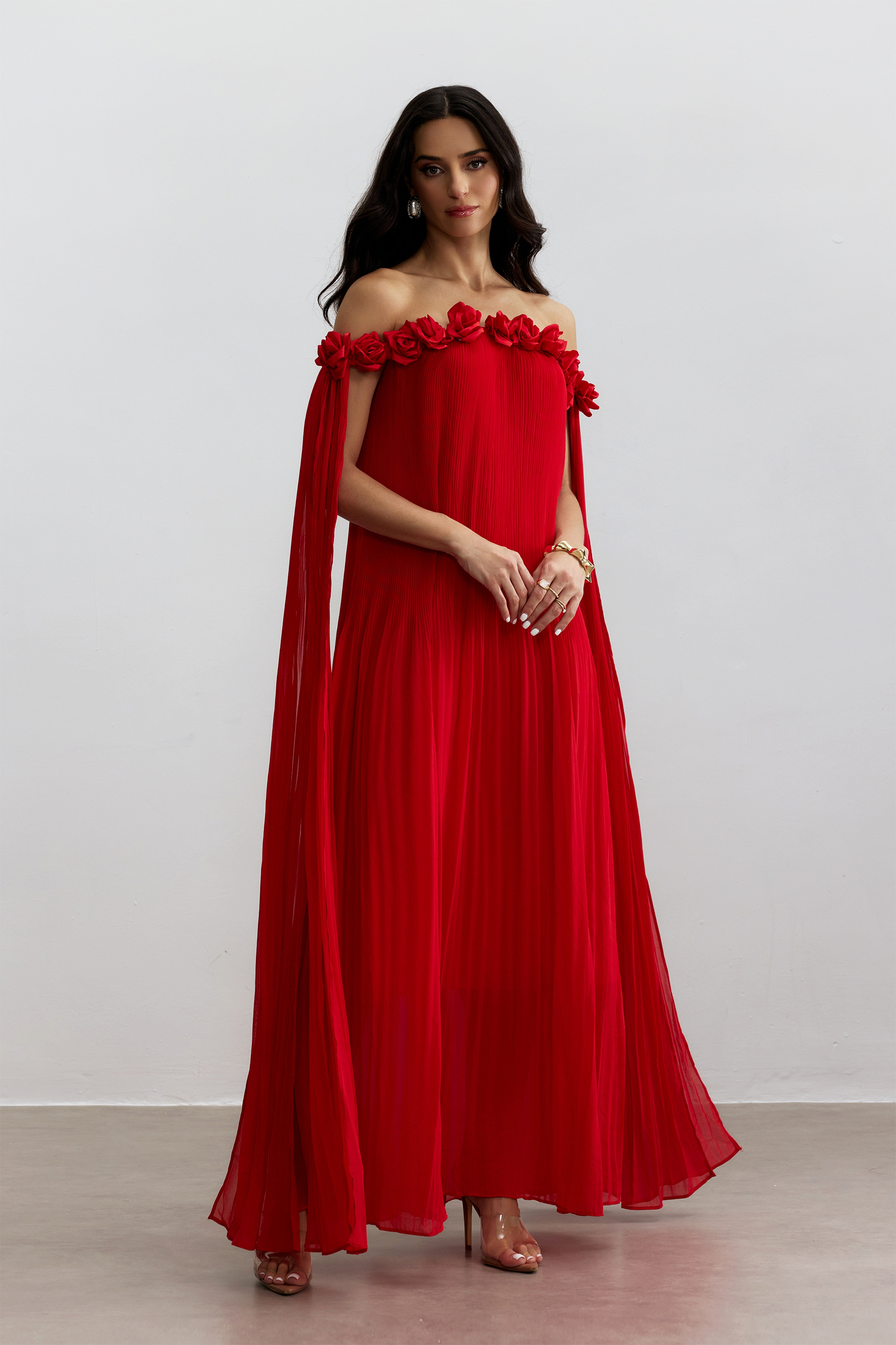 Regina Off Shoulder Rosette Detail Maxi Dress-Sunfere