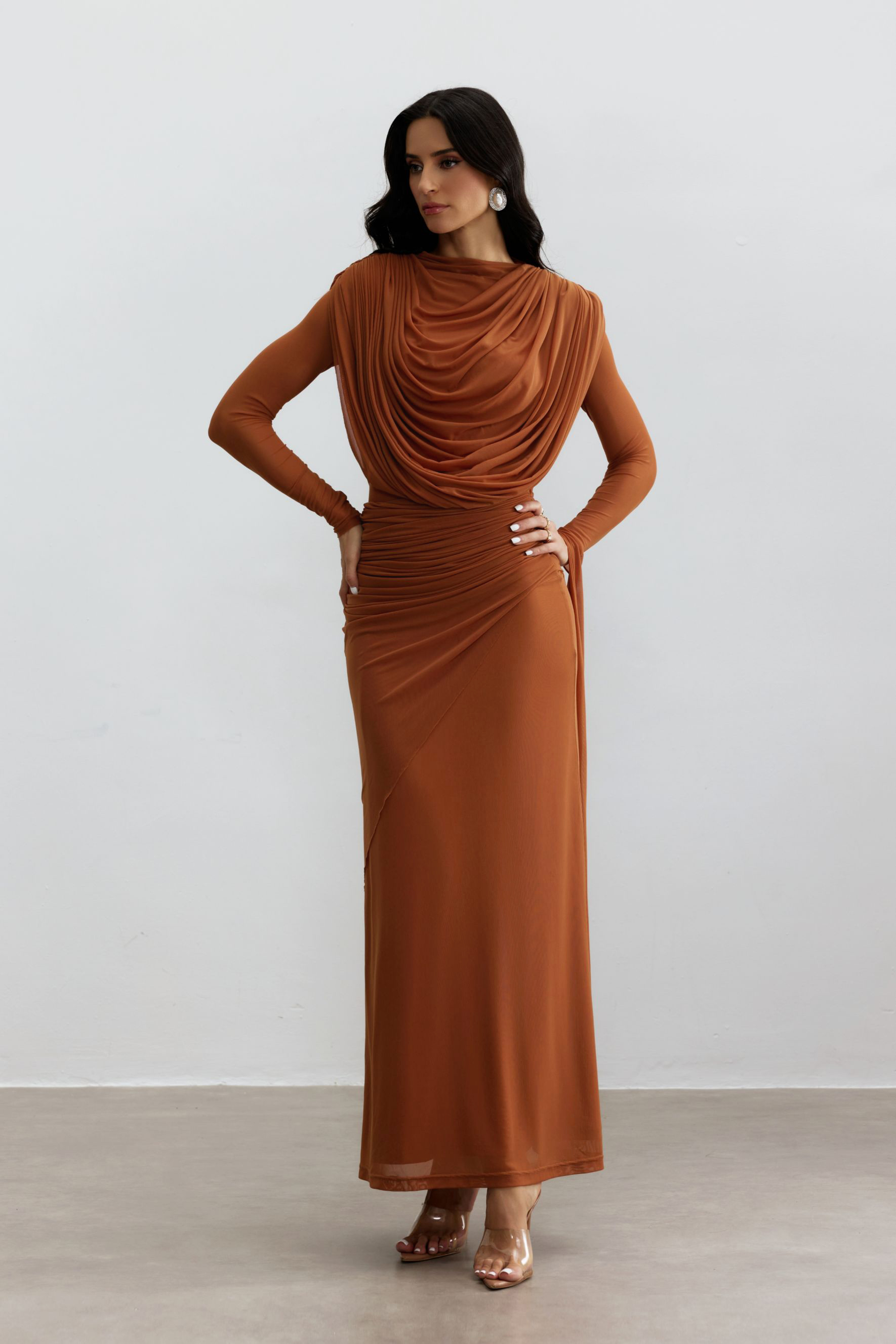 Katrina Cowl Neck Long Sleeve Maxi Dress