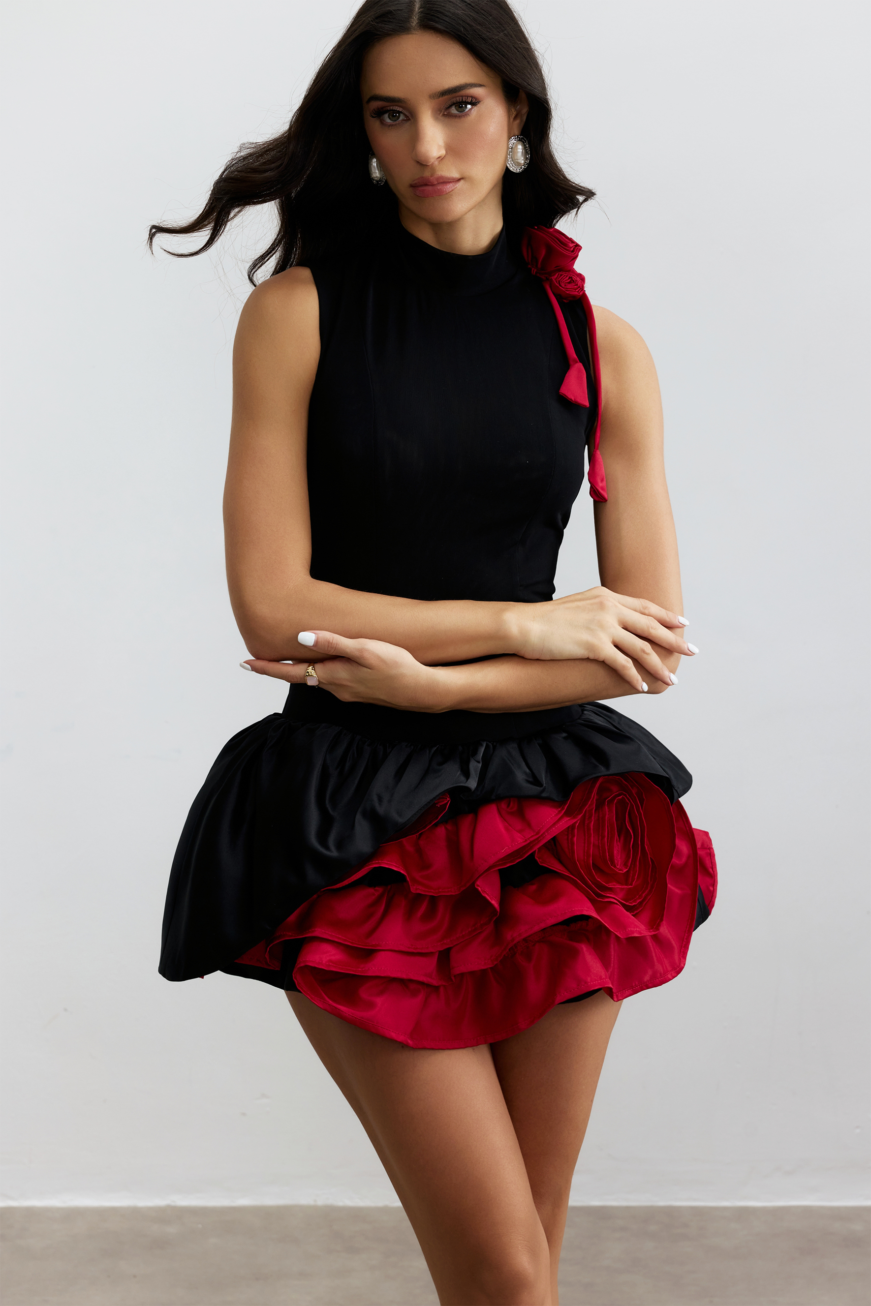 Fiona Floral Applique Layered Ruffle Mini Dress