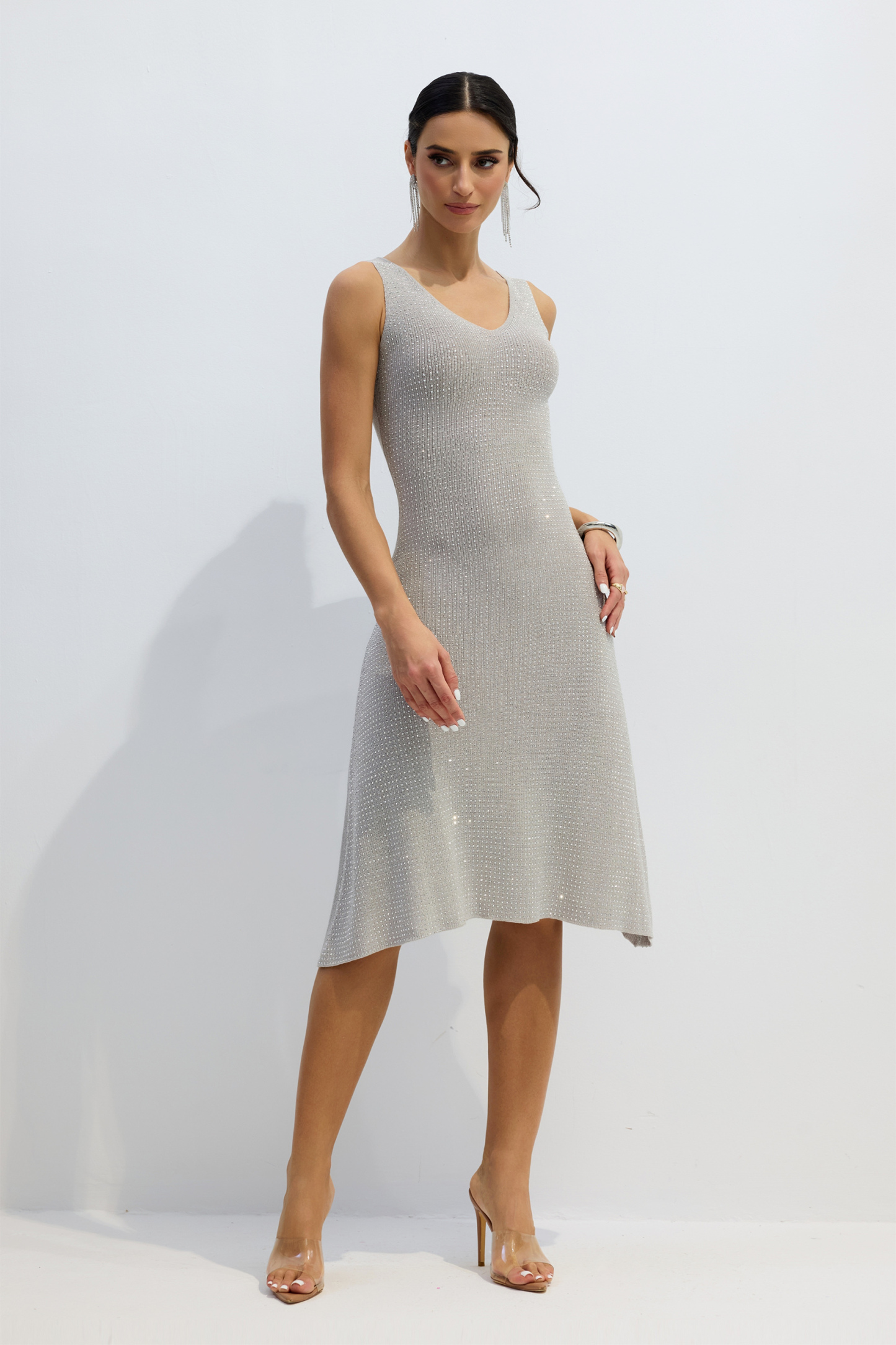 Louisa Rhinestone Embellished Sleeveless Knit Midi Dress