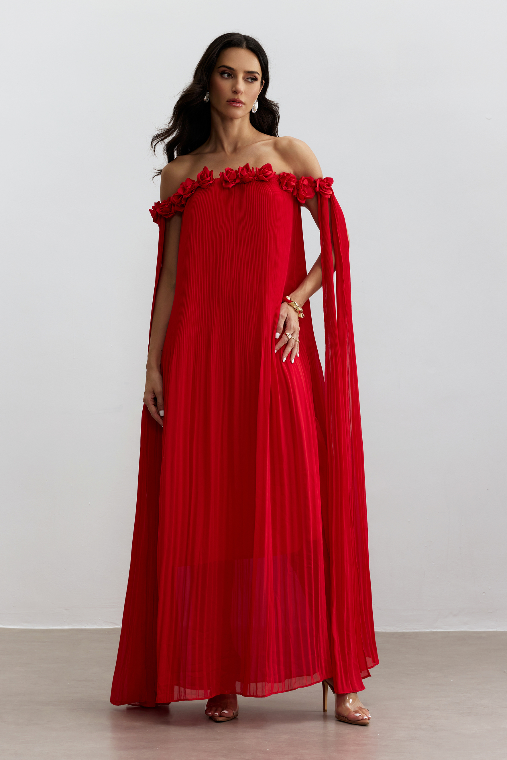 Regina Off Shoulder Rosette Detail Maxi Dress-Sunfere
