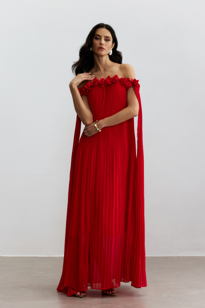 Regina Off Shoulder Rosette Detail Maxi Dress
