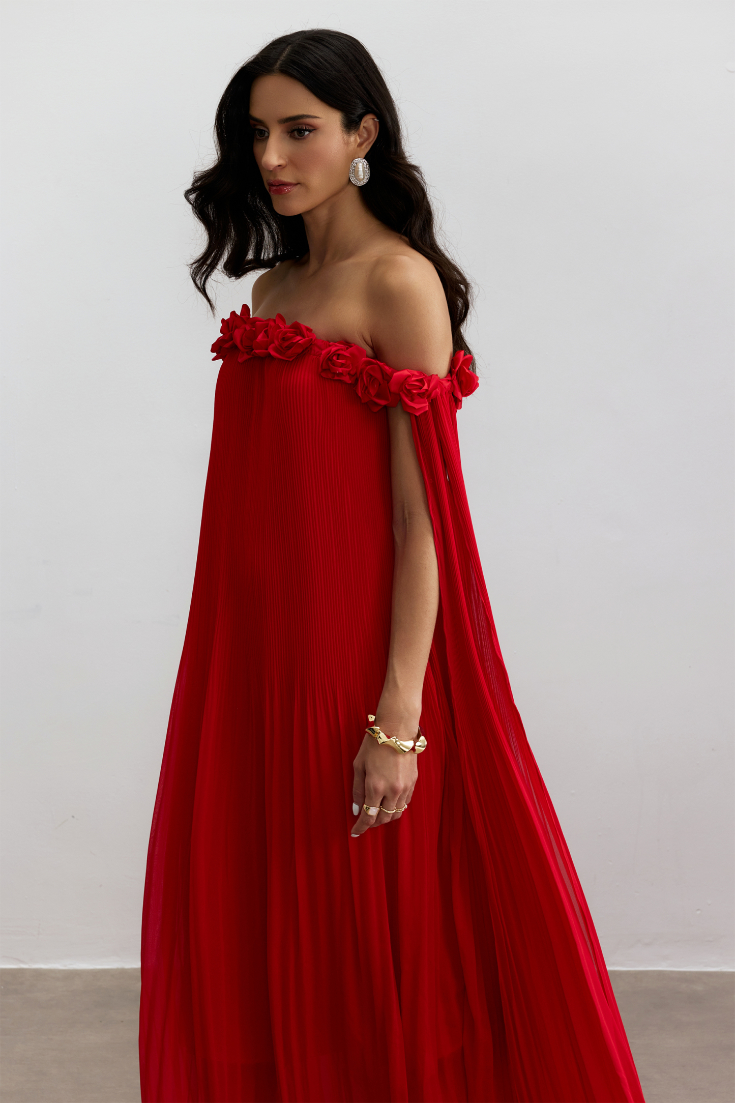 Regina Off Shoulder Rosette Detail Maxi Dress