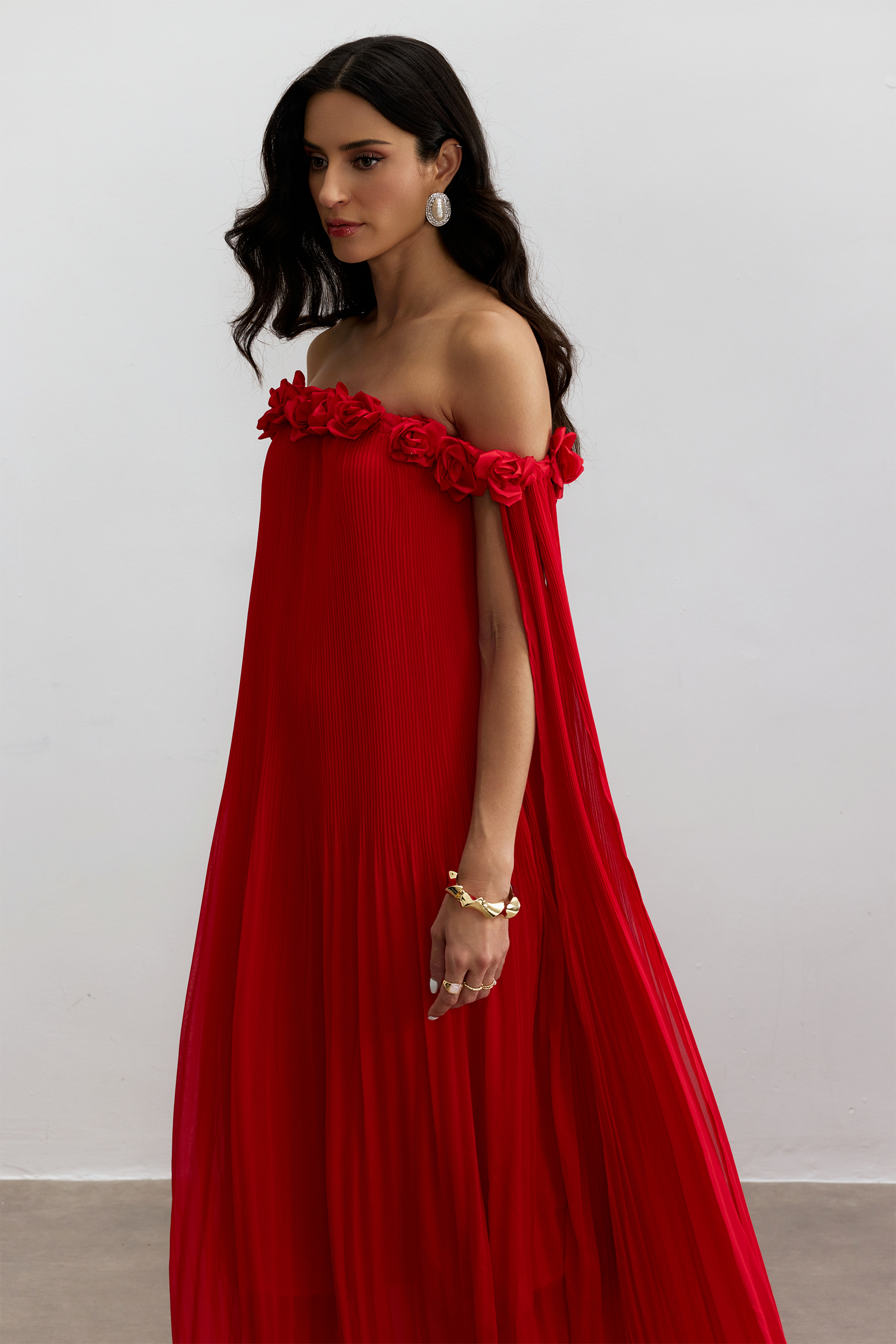 Regina Off Shoulder Rosette Detail Maxi Dress-Sunfere