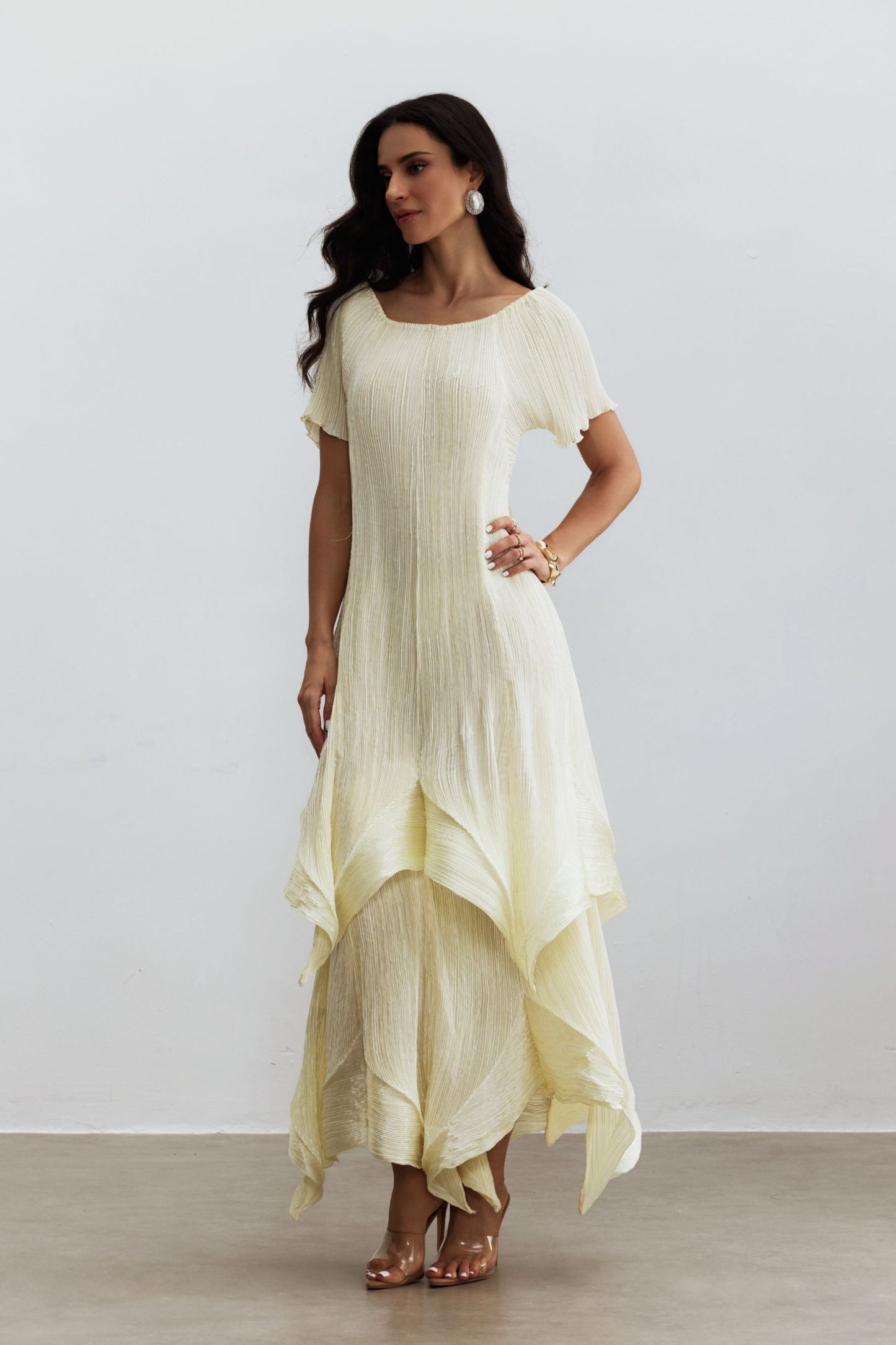 Beryl Short Sleeve Irregular Hemline Maxi Dress