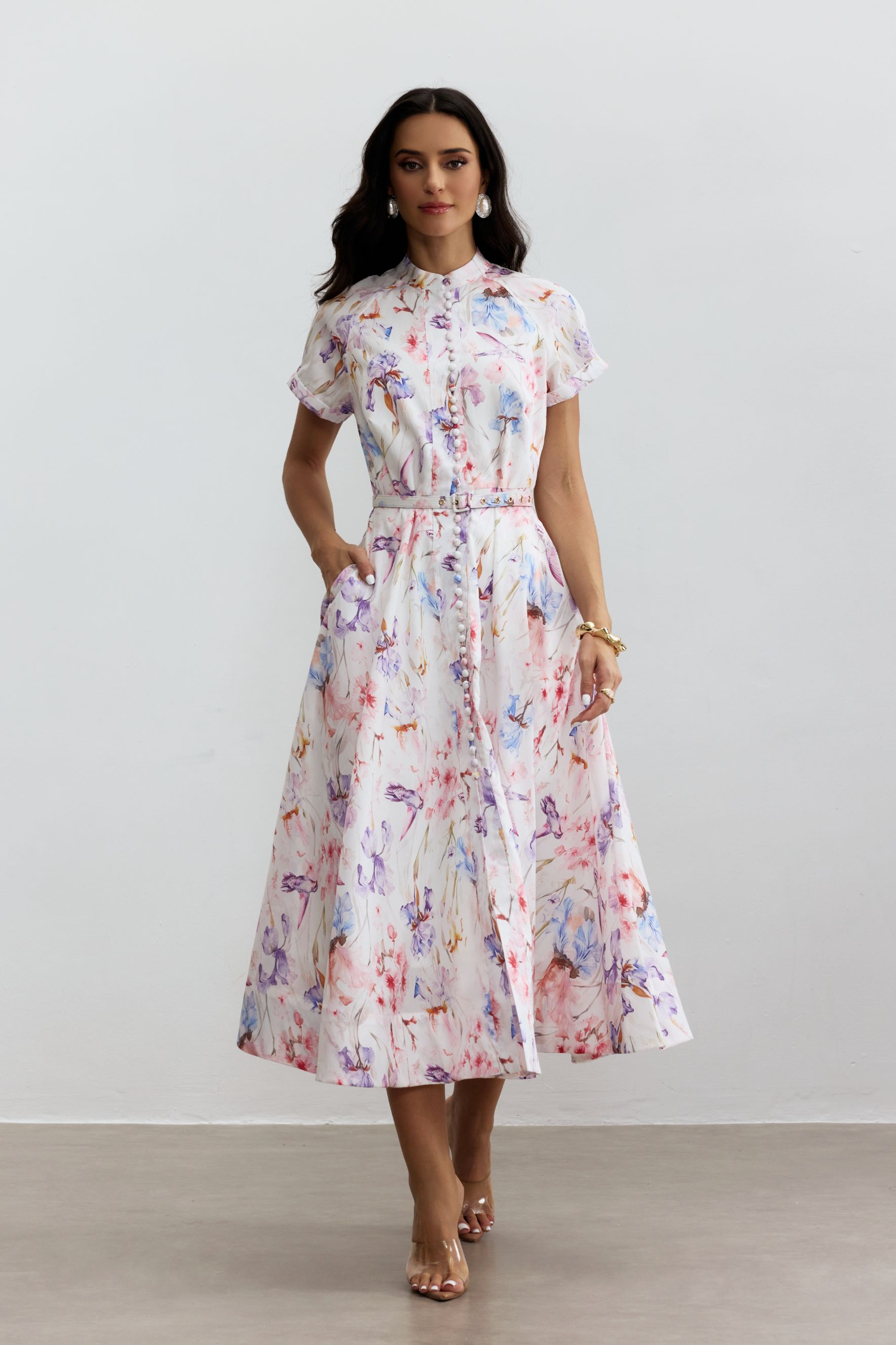 Muriel Floral Print Short Sleeveless Midi Dress