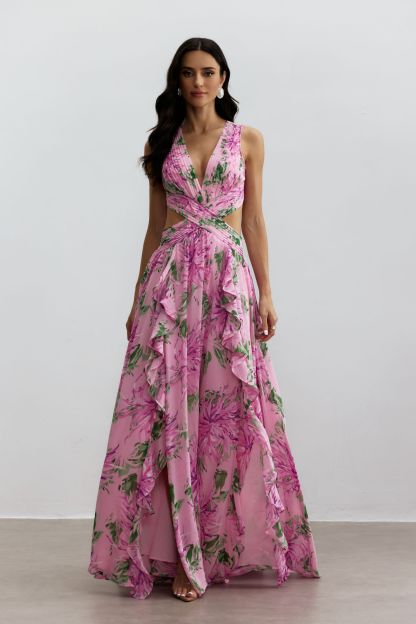 Sheila Floral Print Cut Out Maxi Dress