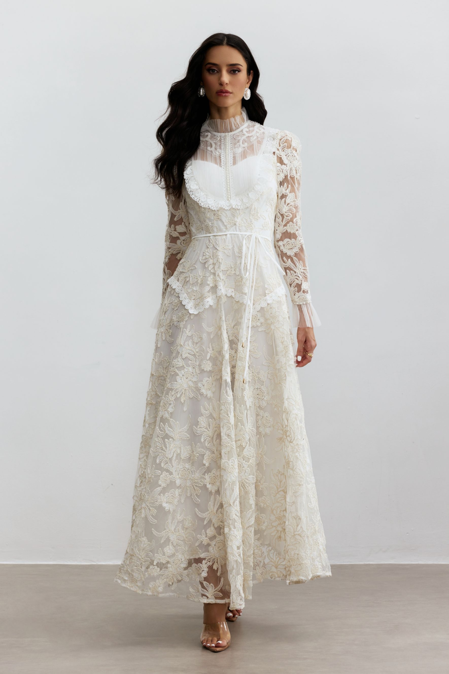 Alice Floral Lace Mock Neck Maxi Dress