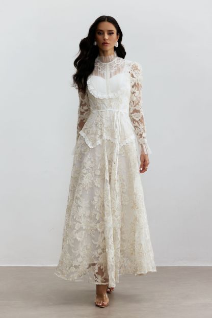Alice Floral Lace Mock Neck Maxi Dress