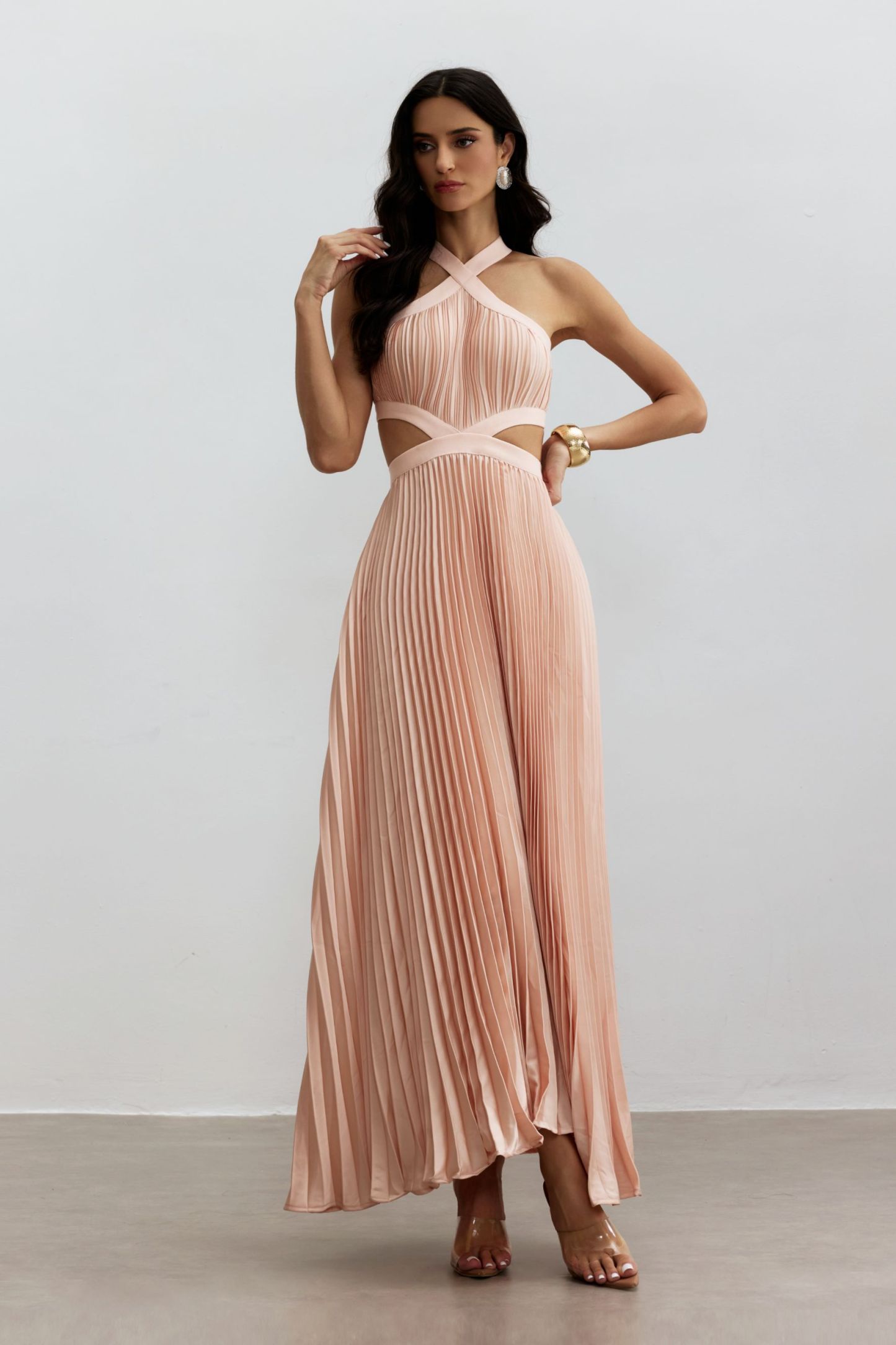 Eliza Pleated Cutout Maxi Dress
