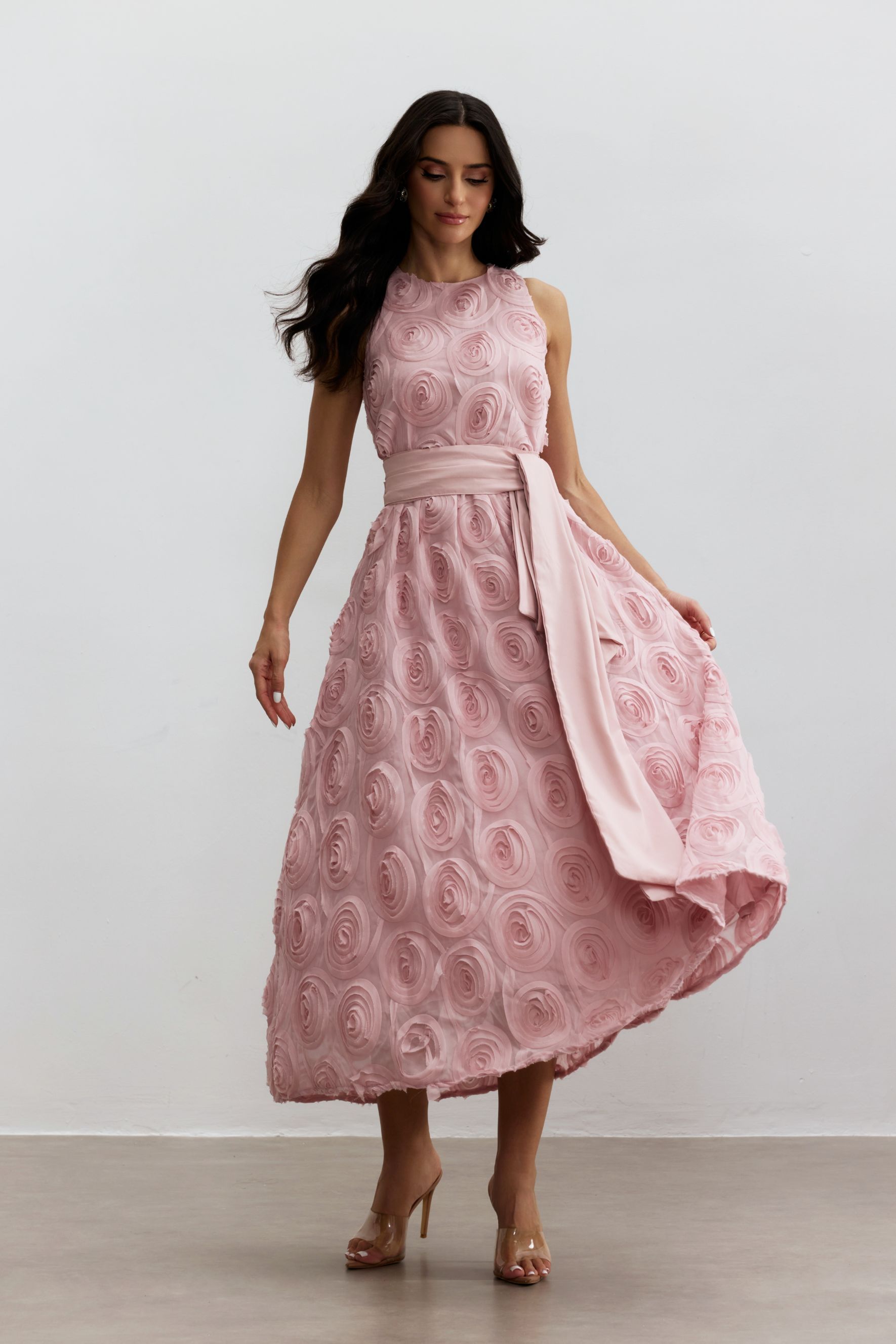 Lizzie Rosette Applique Sleeveless Maxi Dress