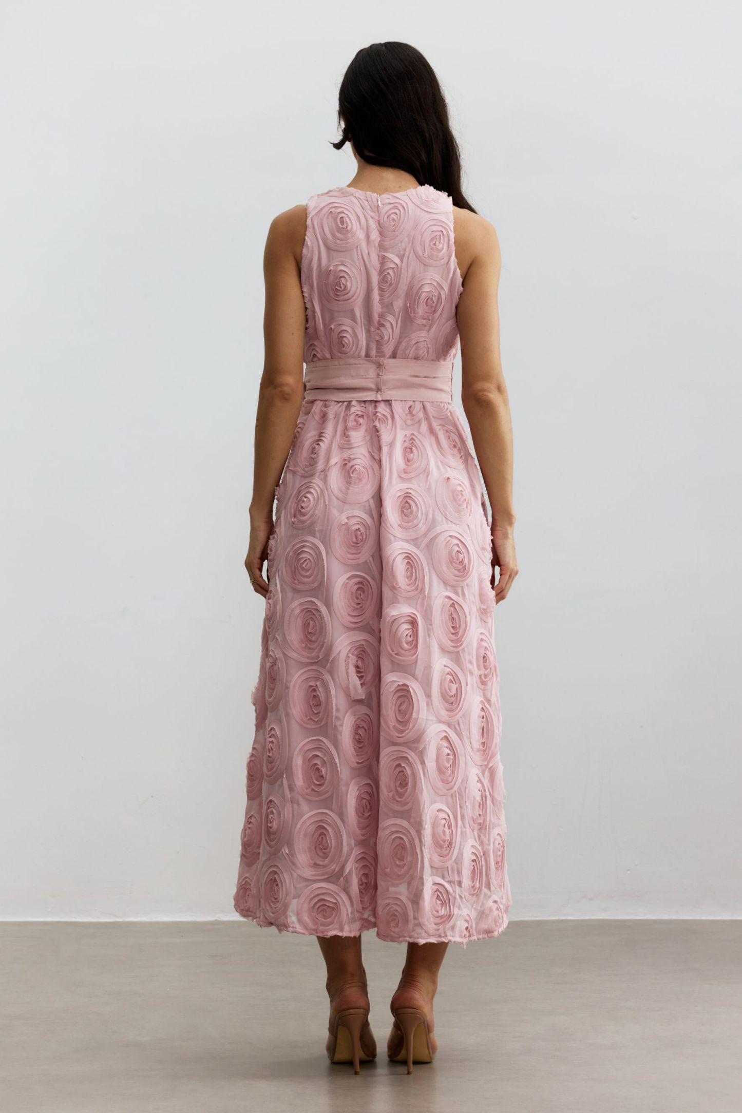 Lizzie Rosette Applique Sleeveless Maxi Dress