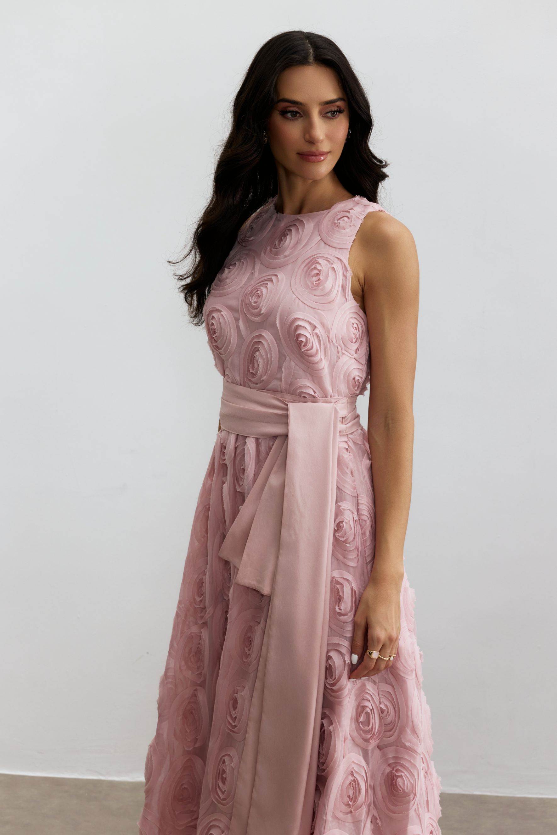 Lizzie Rosette Applique Sleeveless Maxi Dress