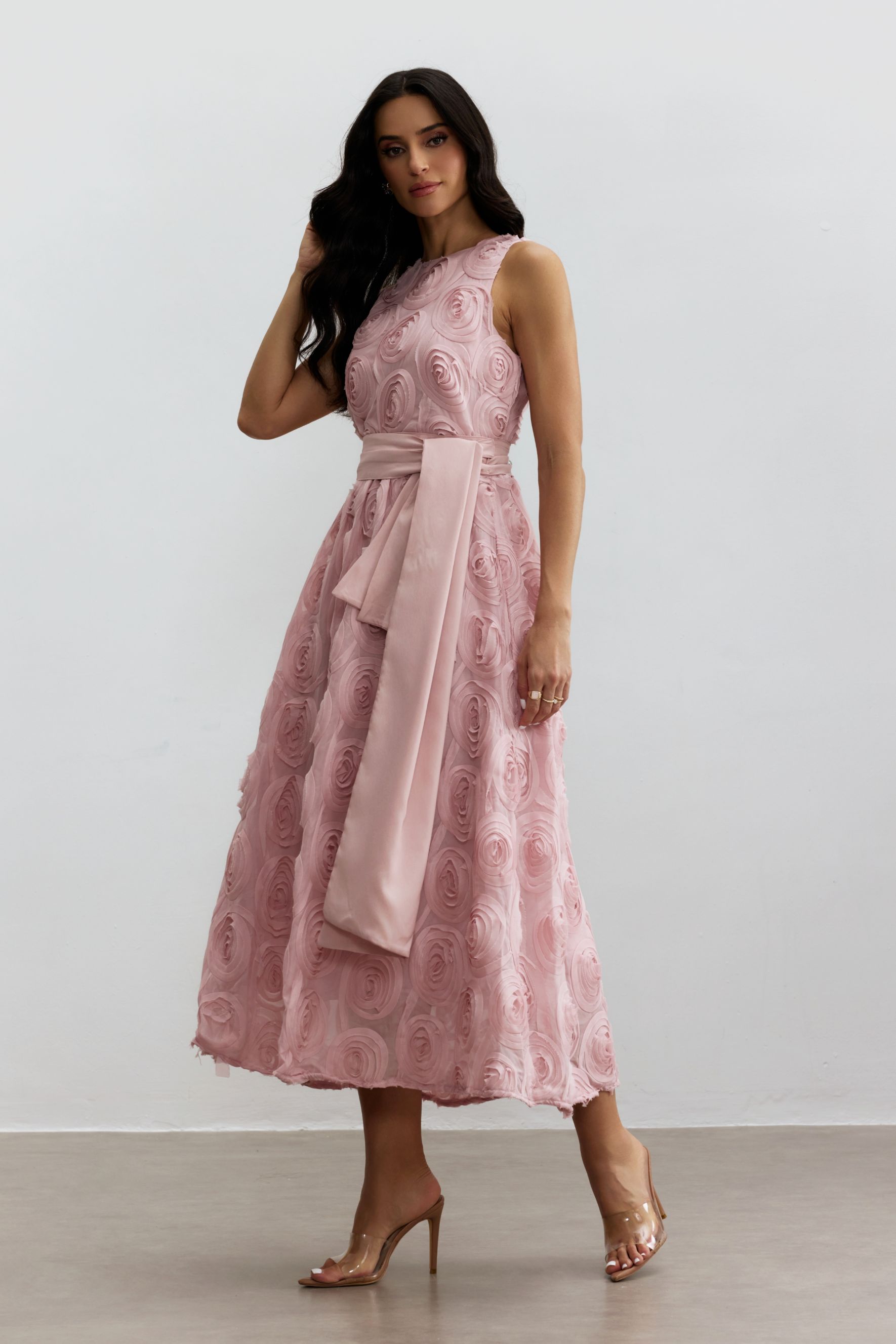 Lizzie Rosette Applique Sleeveless Maxi Dress