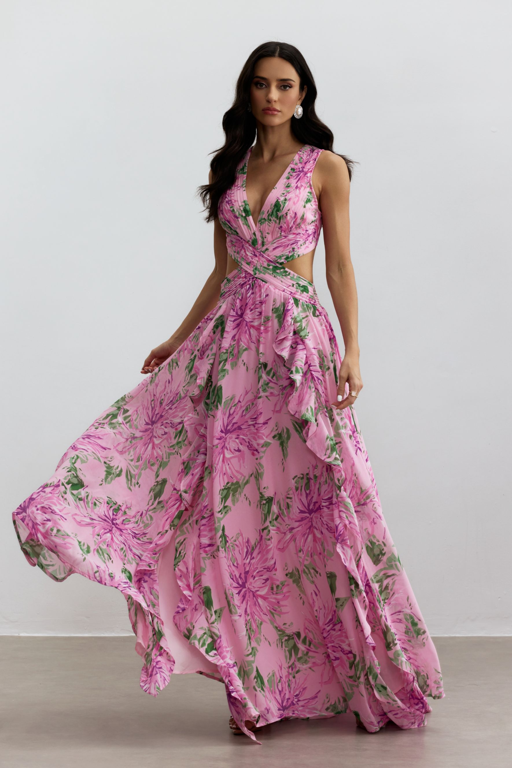 Sheila Floral Print Cut Out Maxi Dress - Garden Wedding Guest