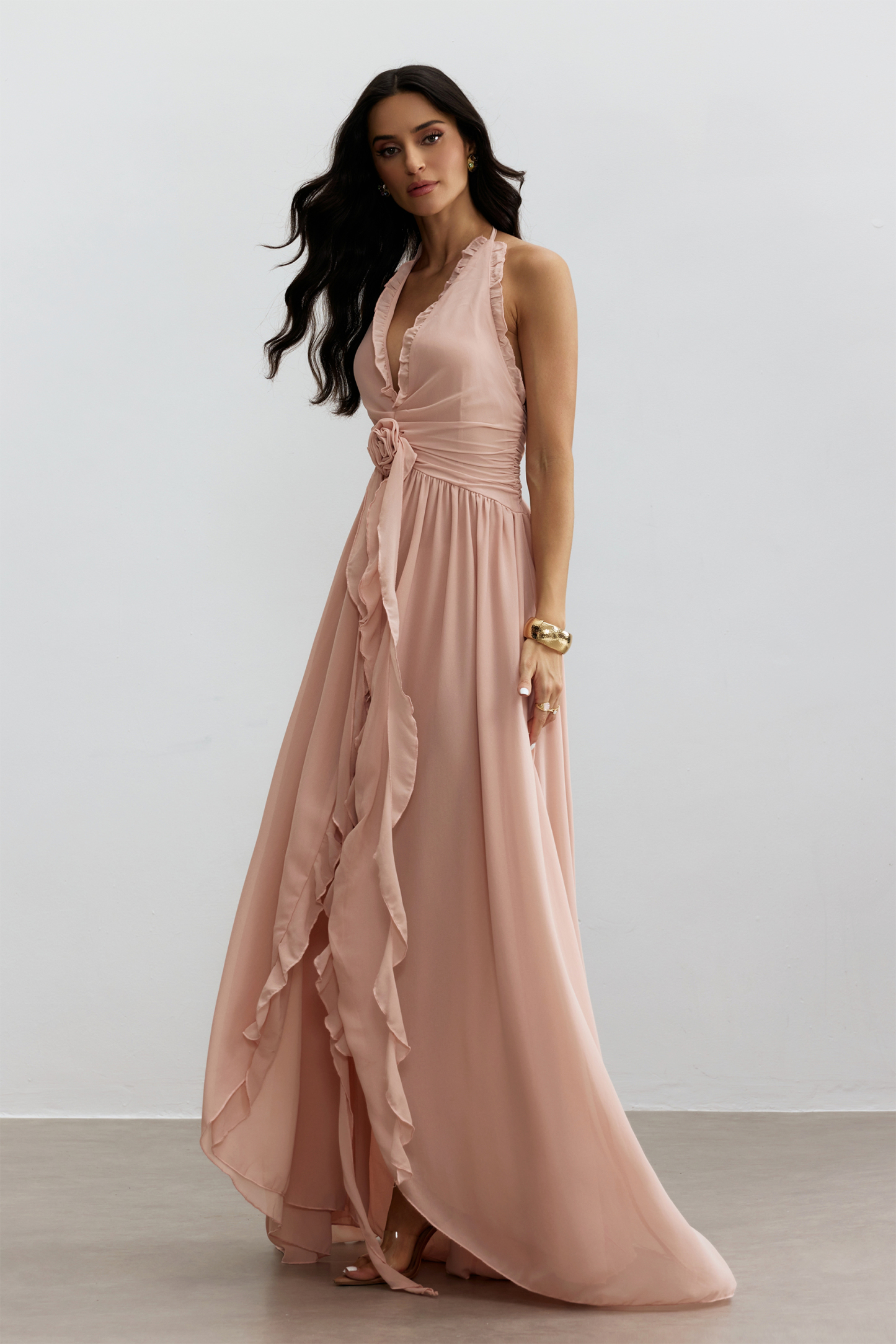 Anita Halterneck Ruffled Maxi Dress