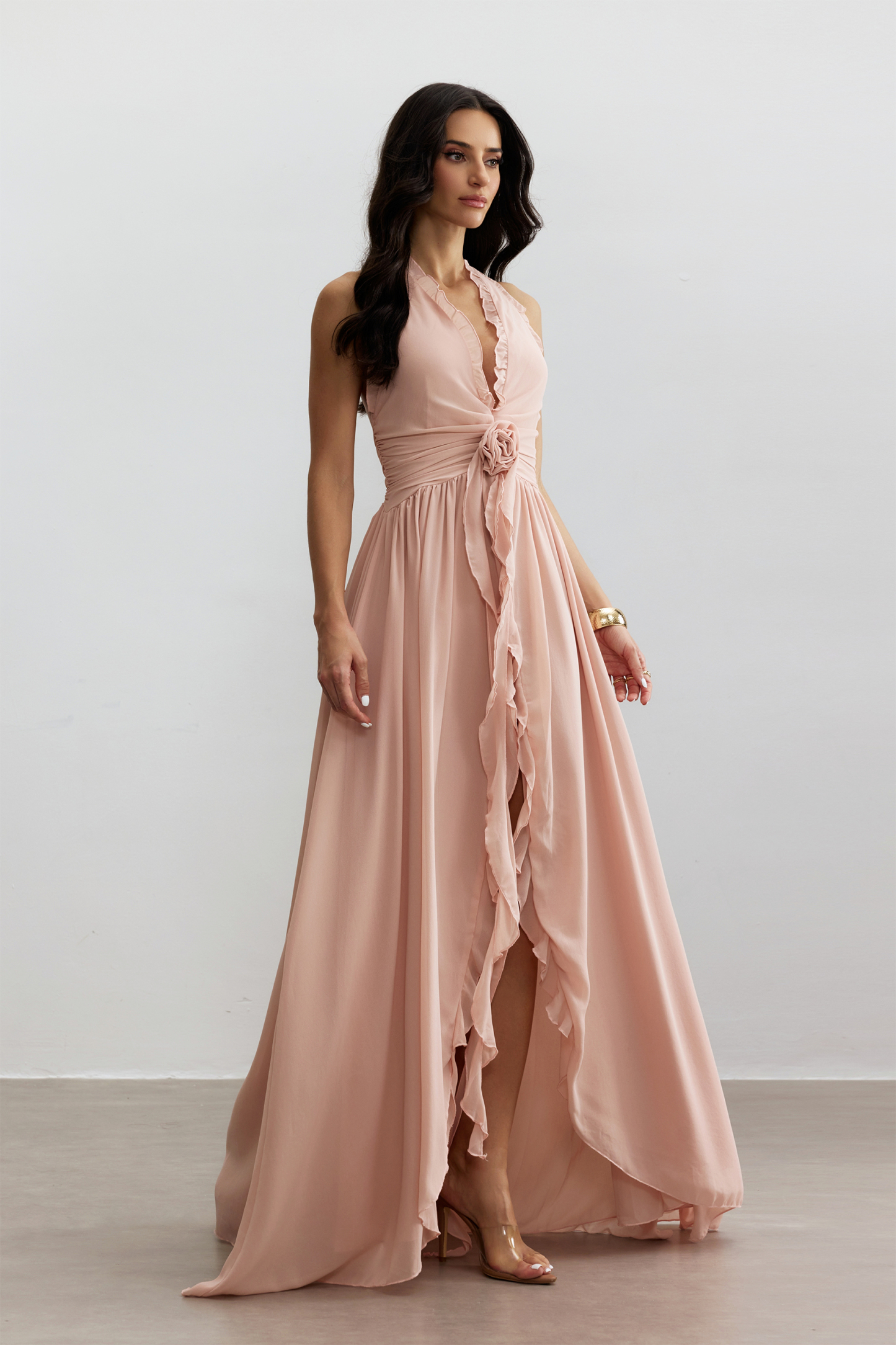 Anita Halterneck Ruffled Maxi Dress