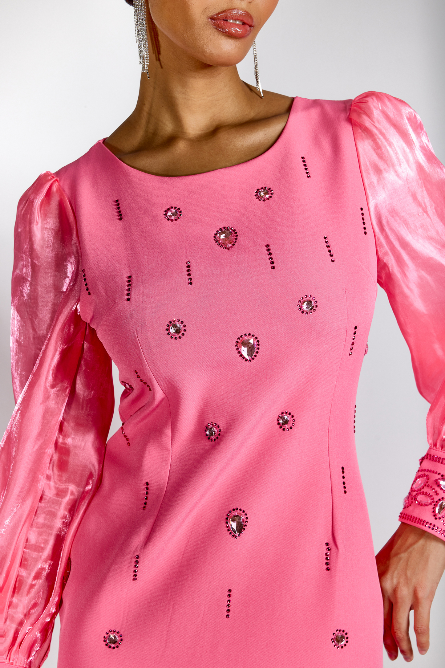 Molly Crystal Embellished Puff Sleeve Midi Dress