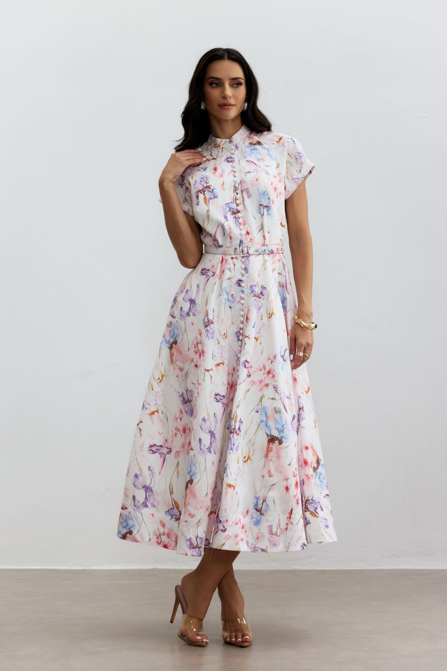 Muriel Floral Print Short Sleeveless Midi Dress
