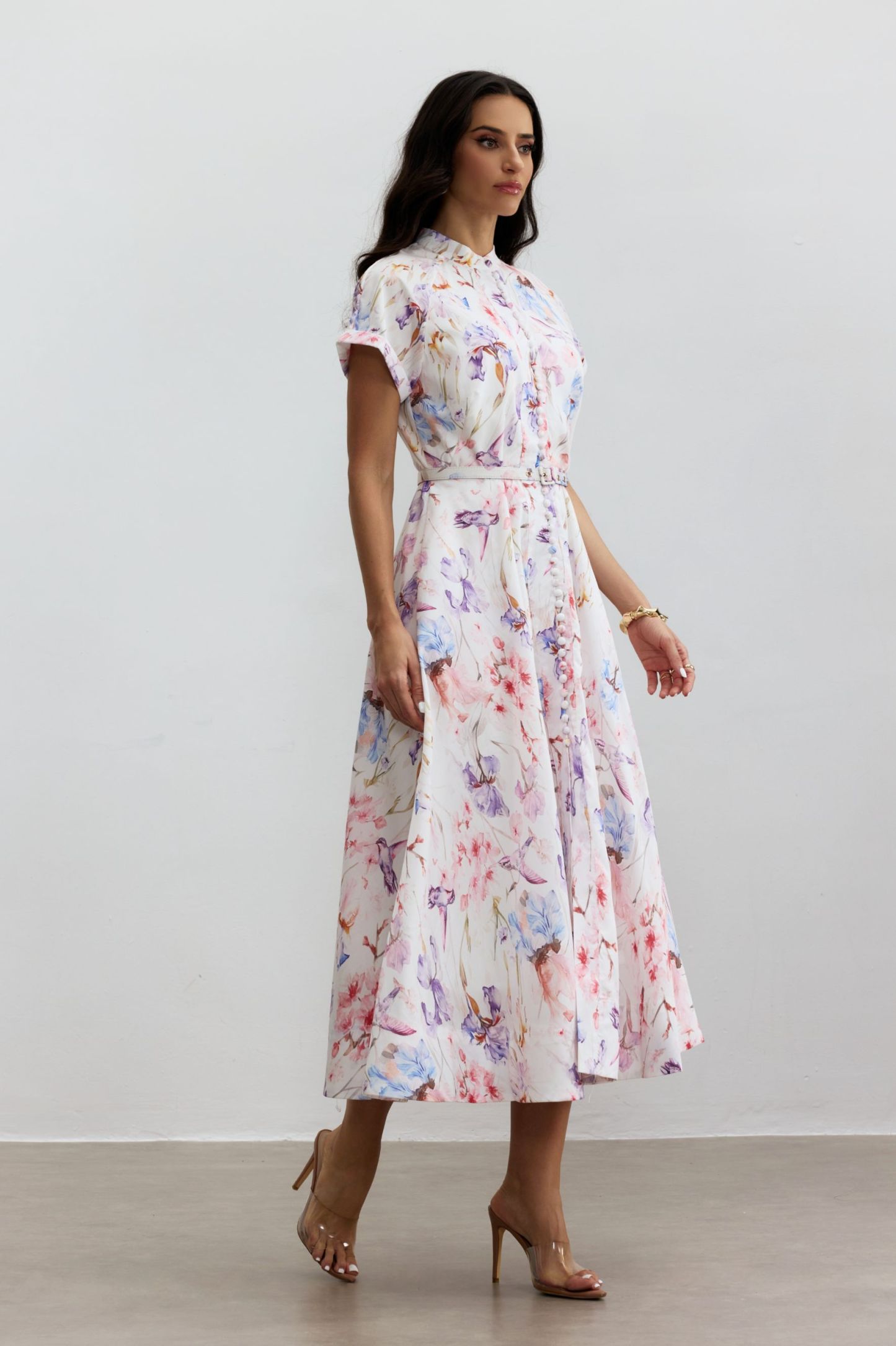 Muriel Floral Print Short Sleeveless Midi Dress