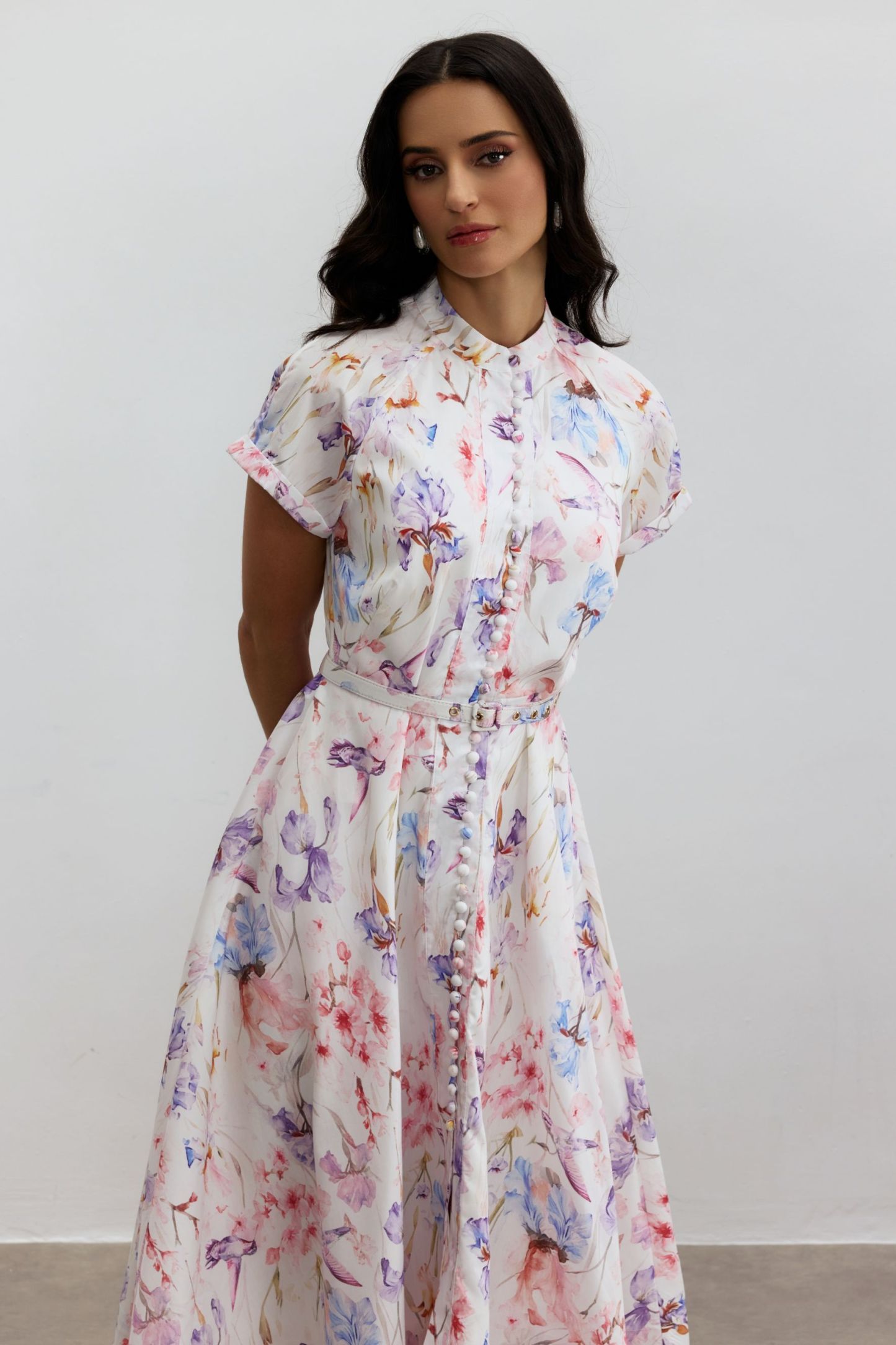 Muriel Floral Print Short Sleeveless Midi Dress