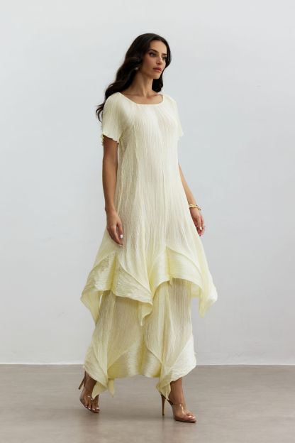 Beryl Short Sleeve Irregular Hemline Maxi Dress