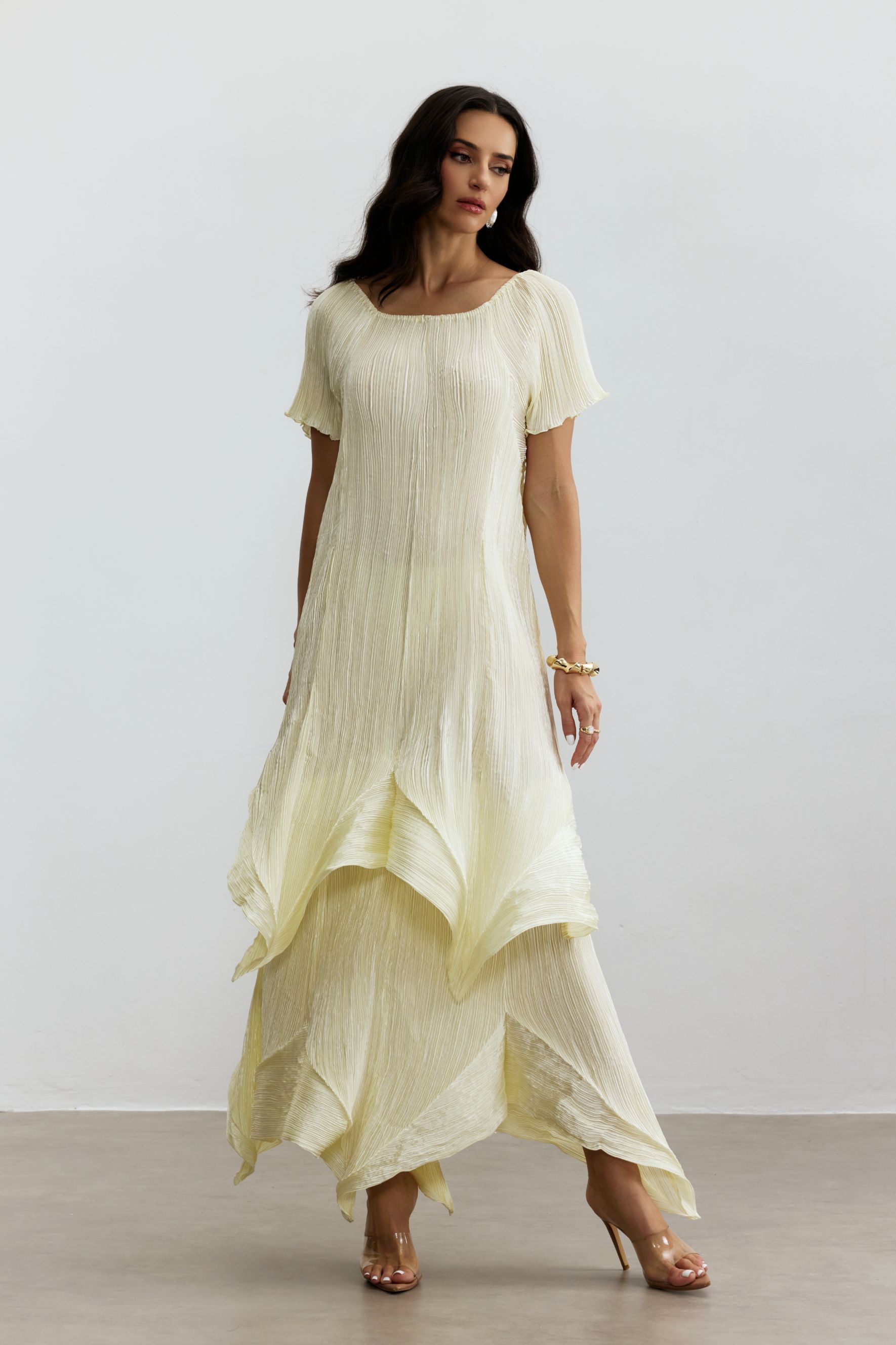 Beryl Short Sleeve Irregular Hemline Maxi Dress