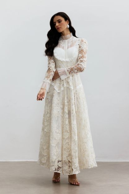 Alice Floral Lace Mock Neck Maxi Dress