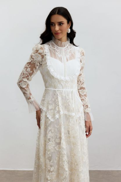 Alice Floral Lace Mock Neck Maxi Dress